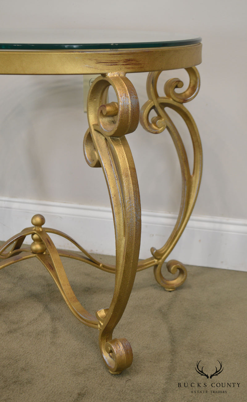 Rococo Style Gilt Metal Scrolled Base Glass Top Side Table