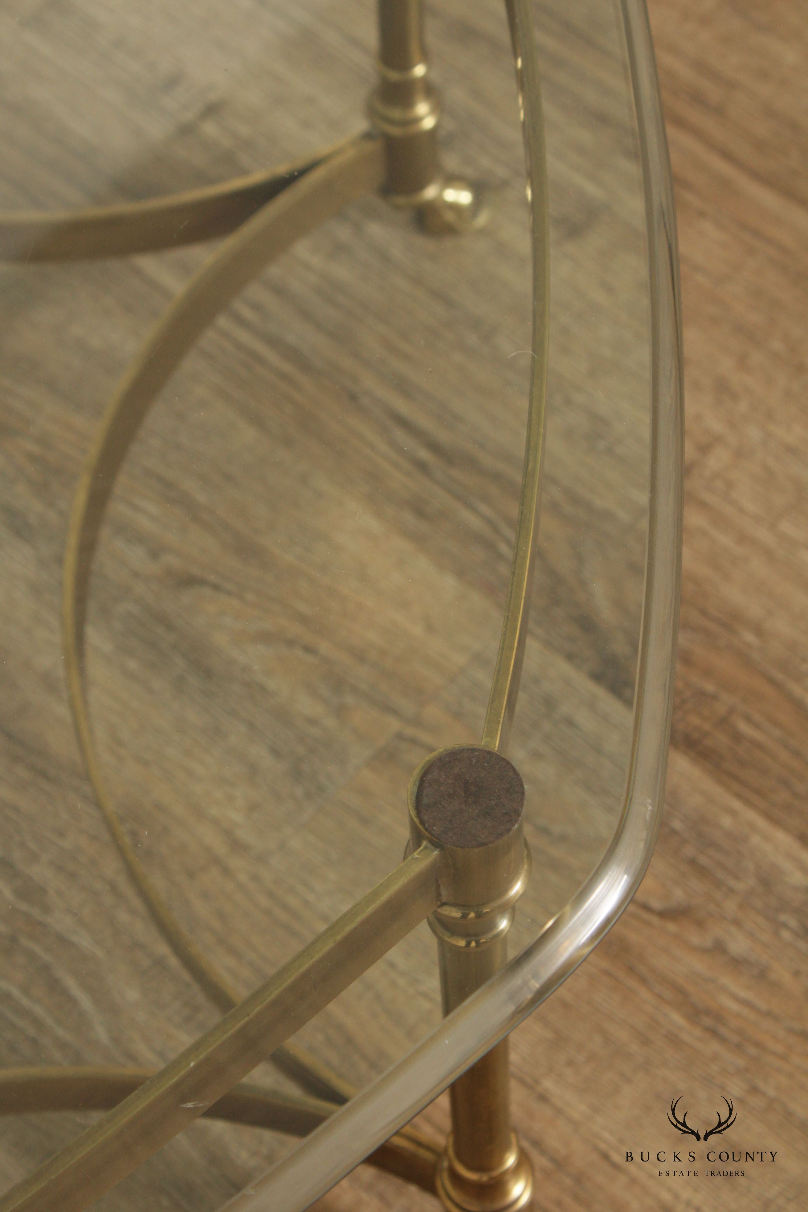 Directoire Style Vintage Brass and Glass Top Coffee Table