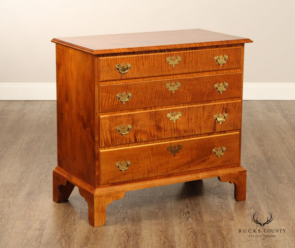 Tiger Maple Custom Crafted Chippendale Style Chest Of Drawers