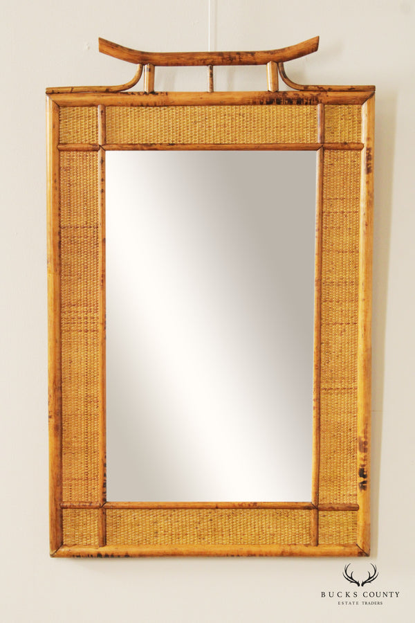 Hollywood Regency Bamboo and Rattan Wall Mirror