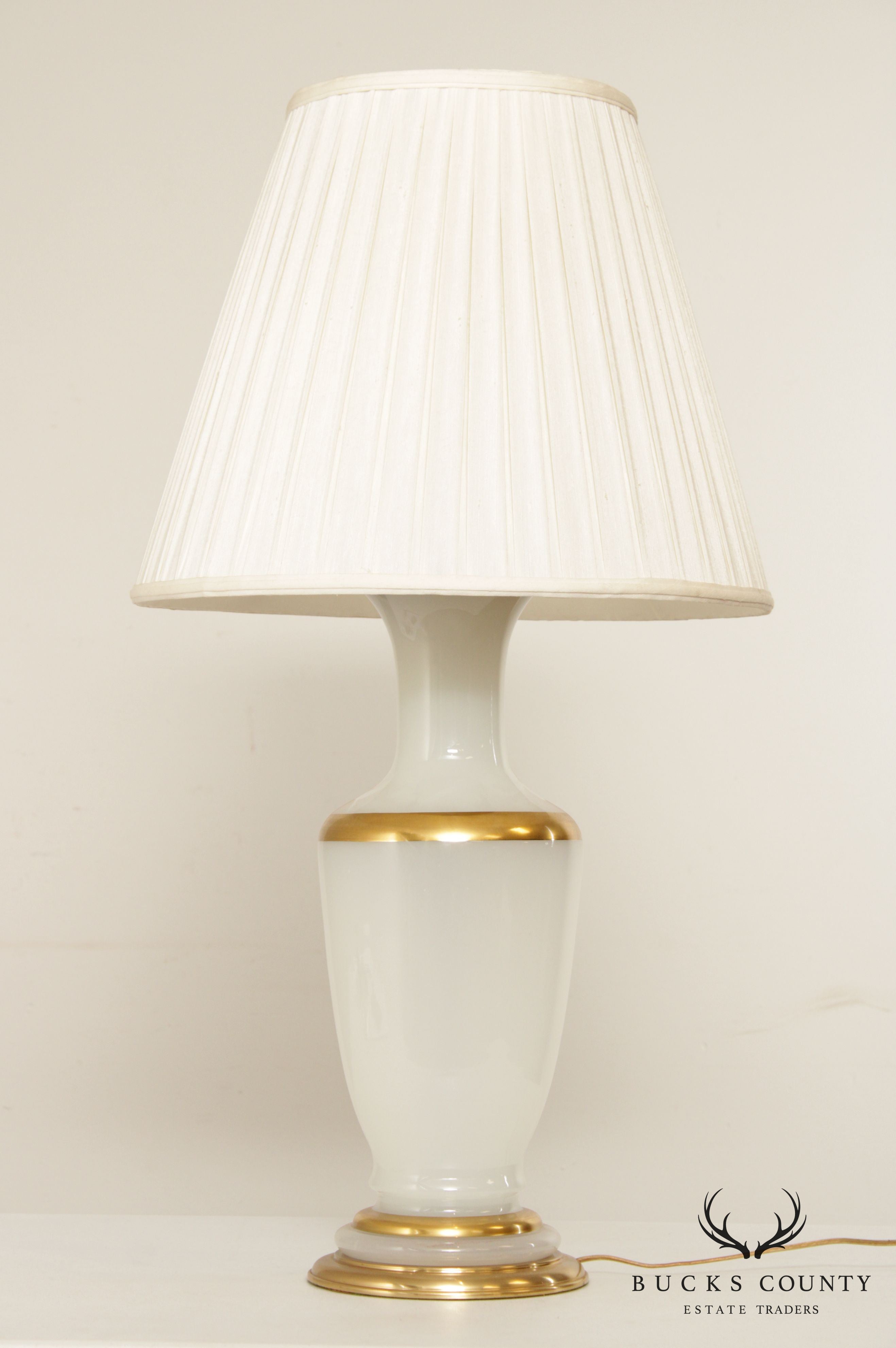 Neoclassical Opaque and Partial Gilt Urn Form Glass Table Lamp