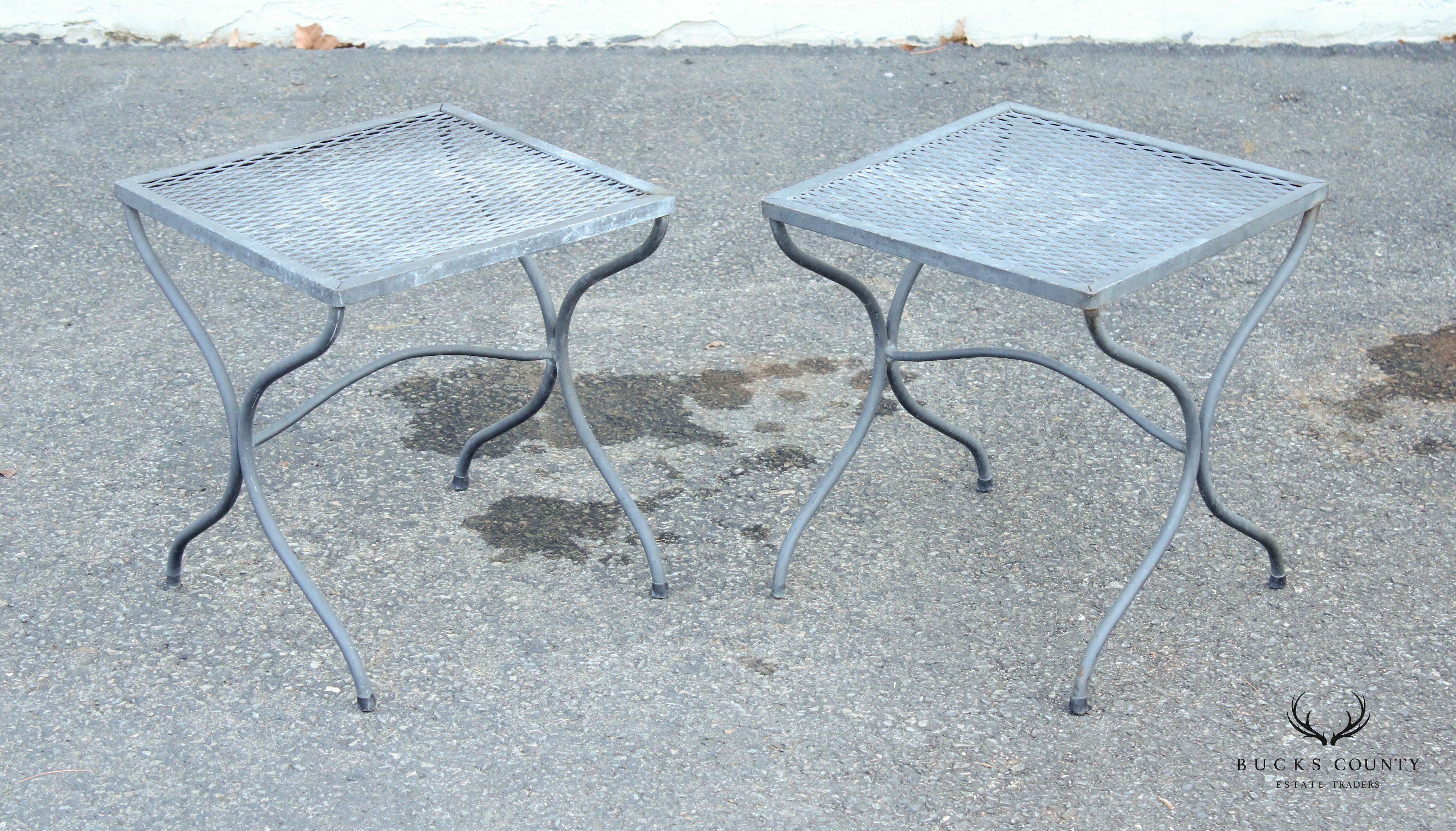 Mid Century Modern Vintage Pair of X Base Iron Patio Side Tables