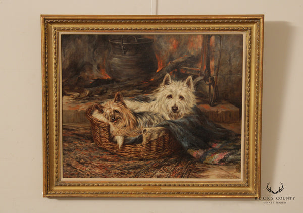 Robert Morley 'By the Fireside, A Yorkshire and Westie' Original Oil Painting