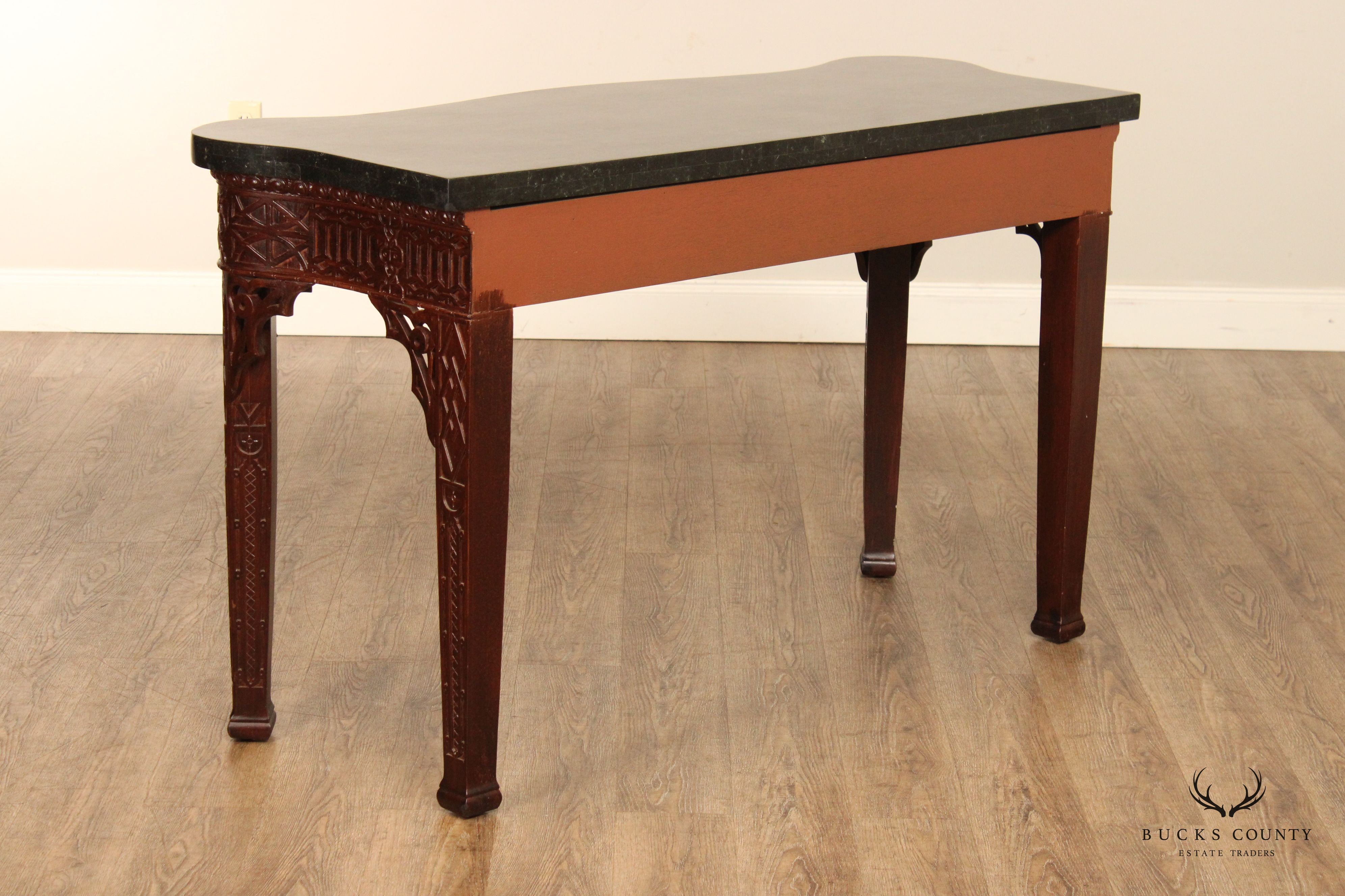 Maitland Smith Carved Mahogany Serpentine Console Table