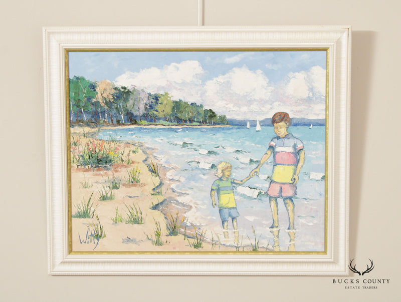 Trisha Witty Children Playing at Seashore Original Oil Painting