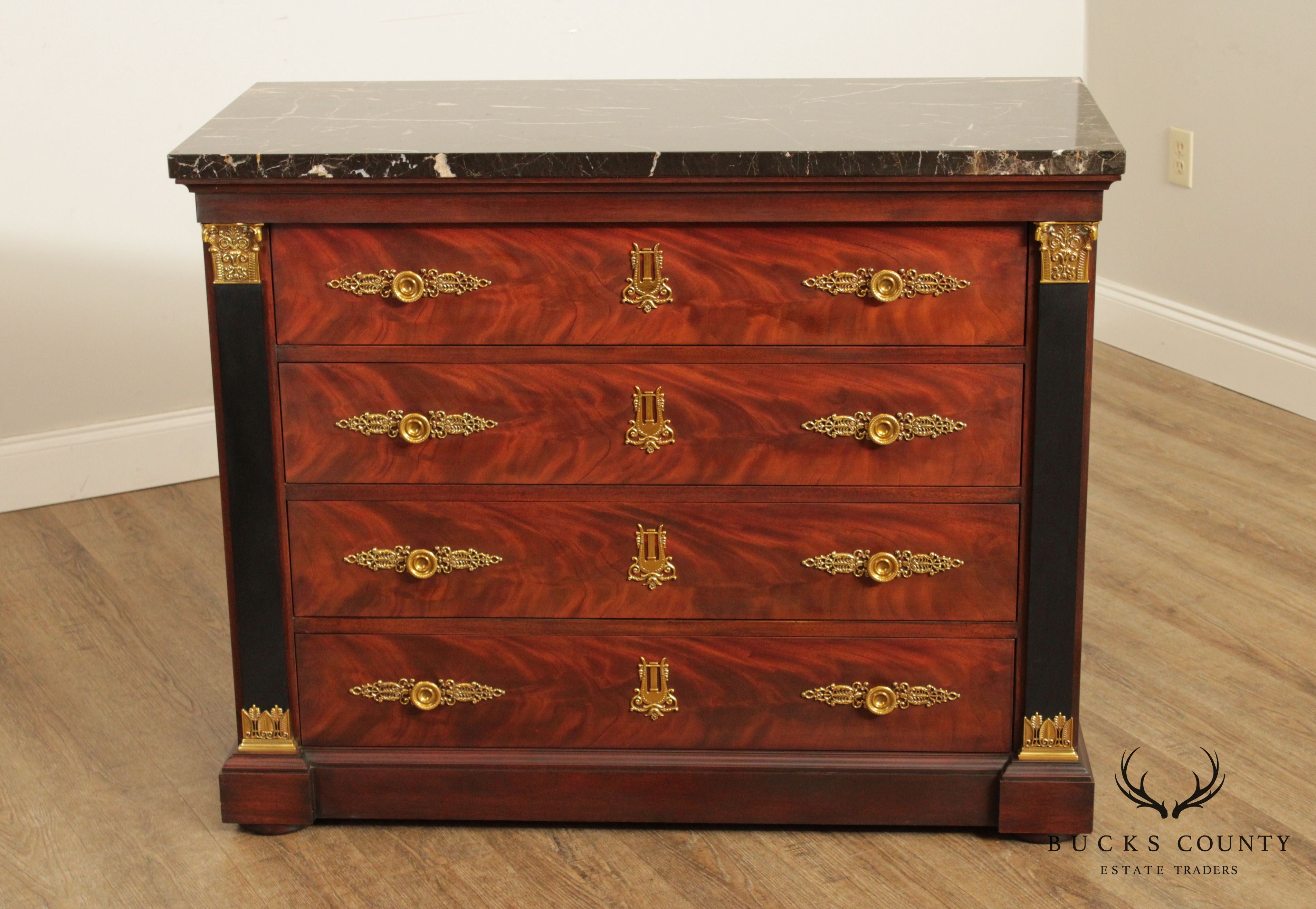 Henkel Harris Empire Style Mahogany Marble Top Chest of Drawers