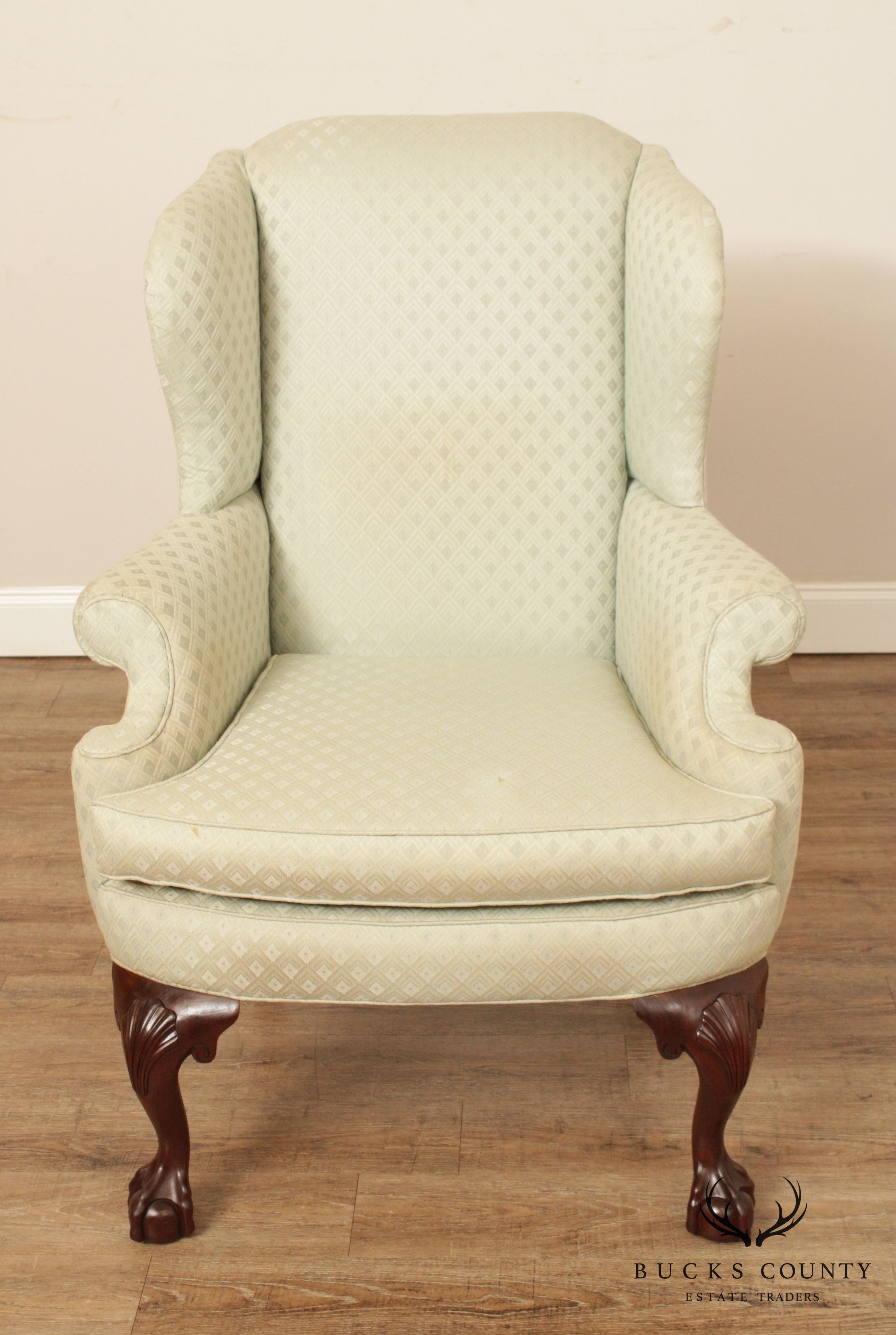 Kittinger Chippendale Style Mahogany Ball & Claw Wing Chair