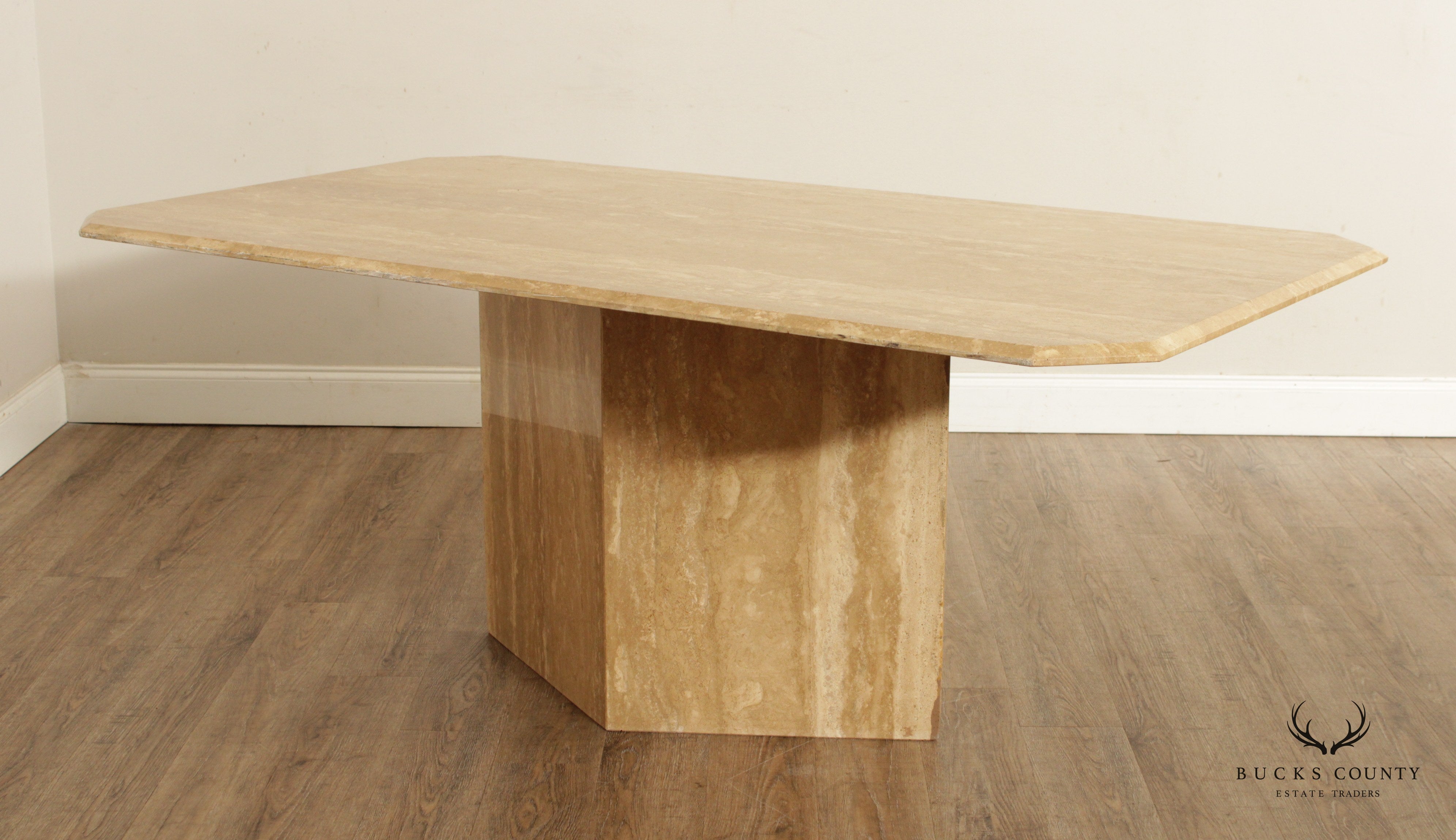 Postmodern Vintage Italian Travertine Pedestal Dining Table