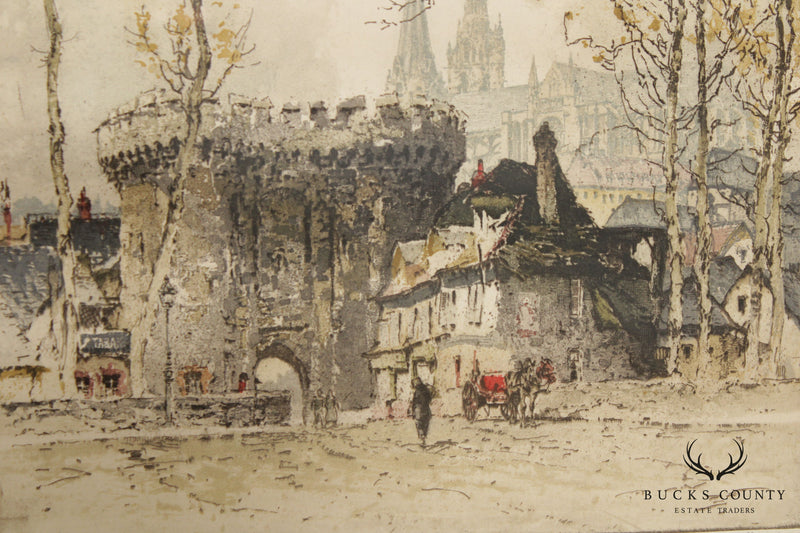 European Street Scene Color Etchings by Franz Xaver Wolf