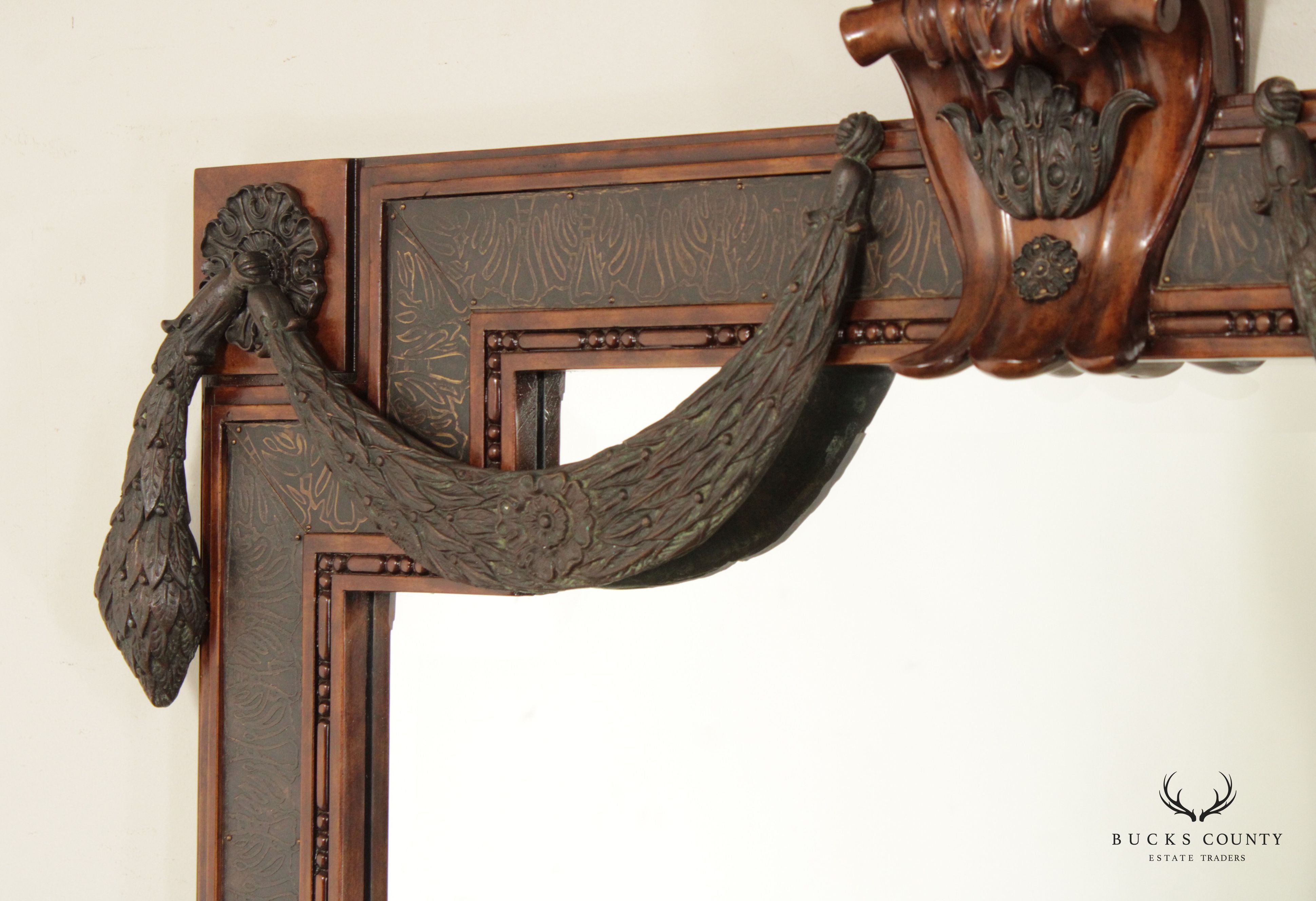 LaBarge Renaissance Style Mahogany And Bronze Swag Wall Mirror