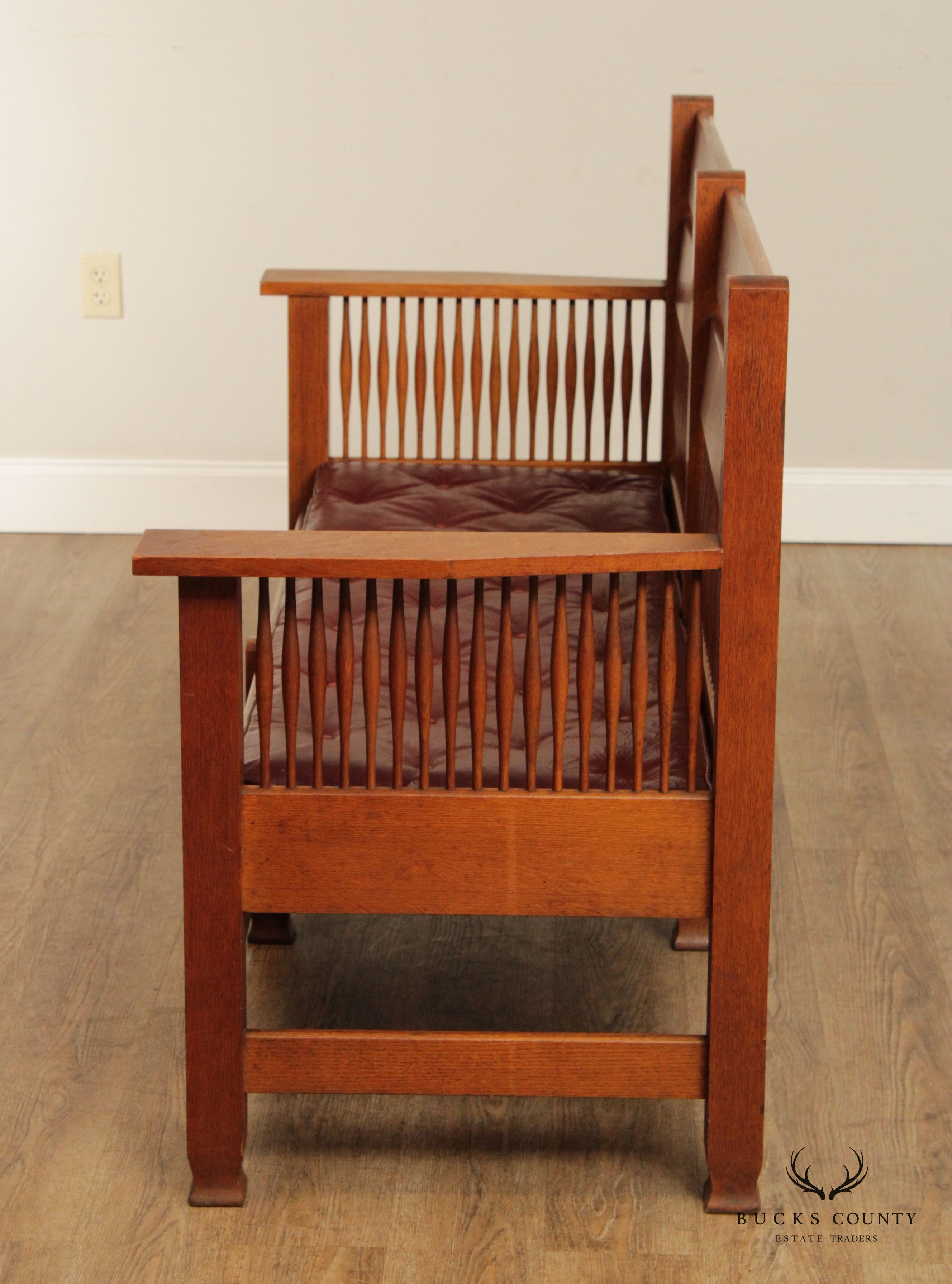 Antique Arts and Crafts Period Oak Settle Bench