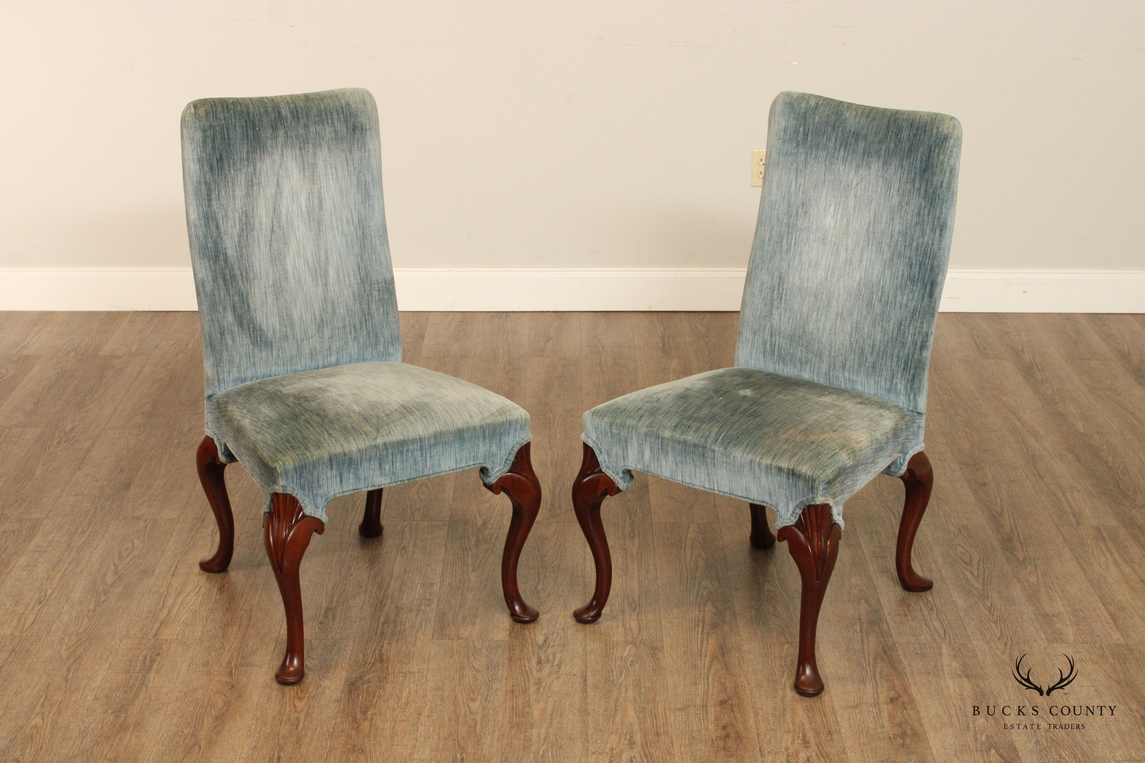 Hickory Chair Co. Queen Anne Style Pair of Carved Mahogany Side Chairs