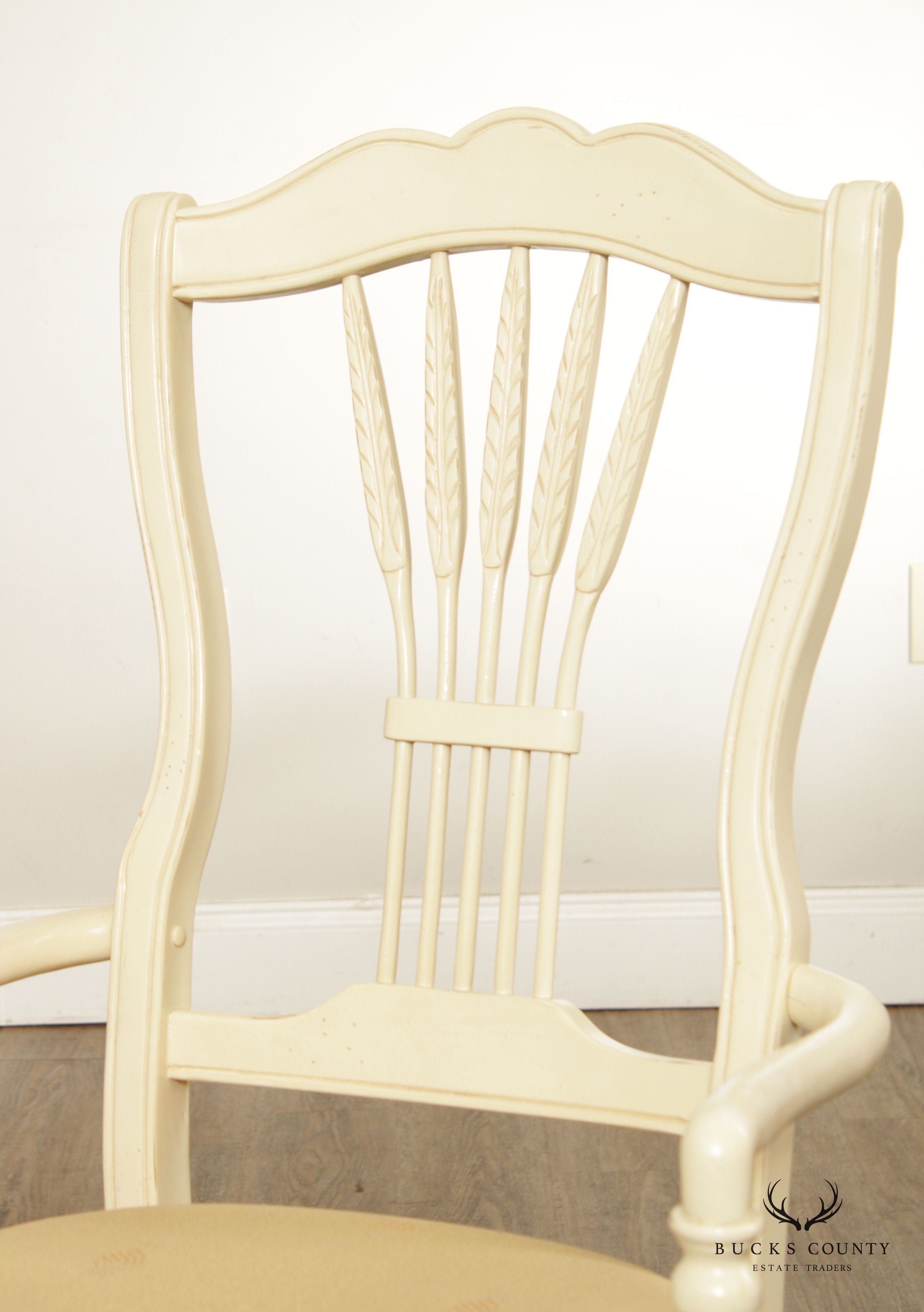 French Country Style Set 6 Painted Wheat Back Dining Chairs