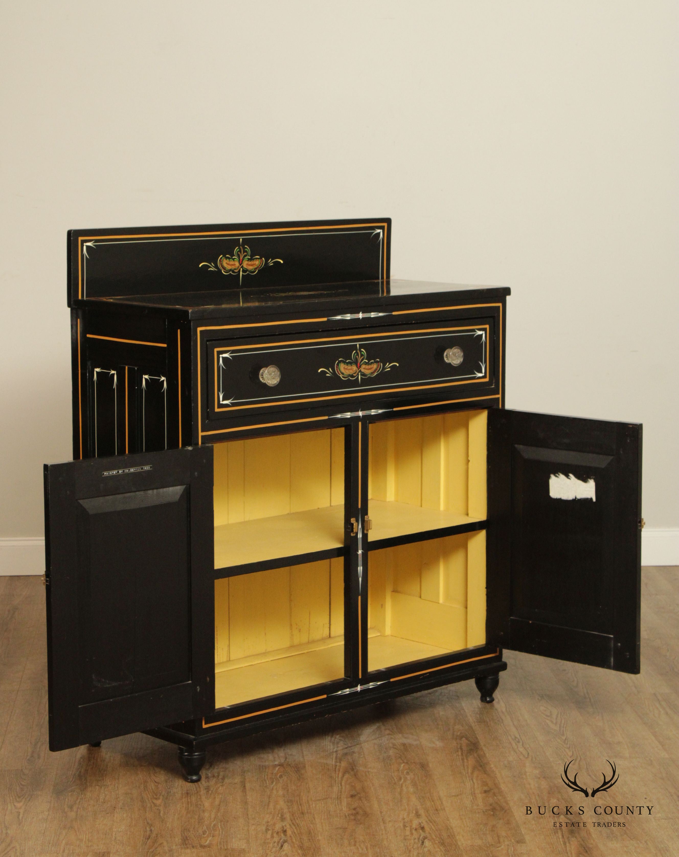 Antique Hand Painted Ebonized Jelly Cupboard