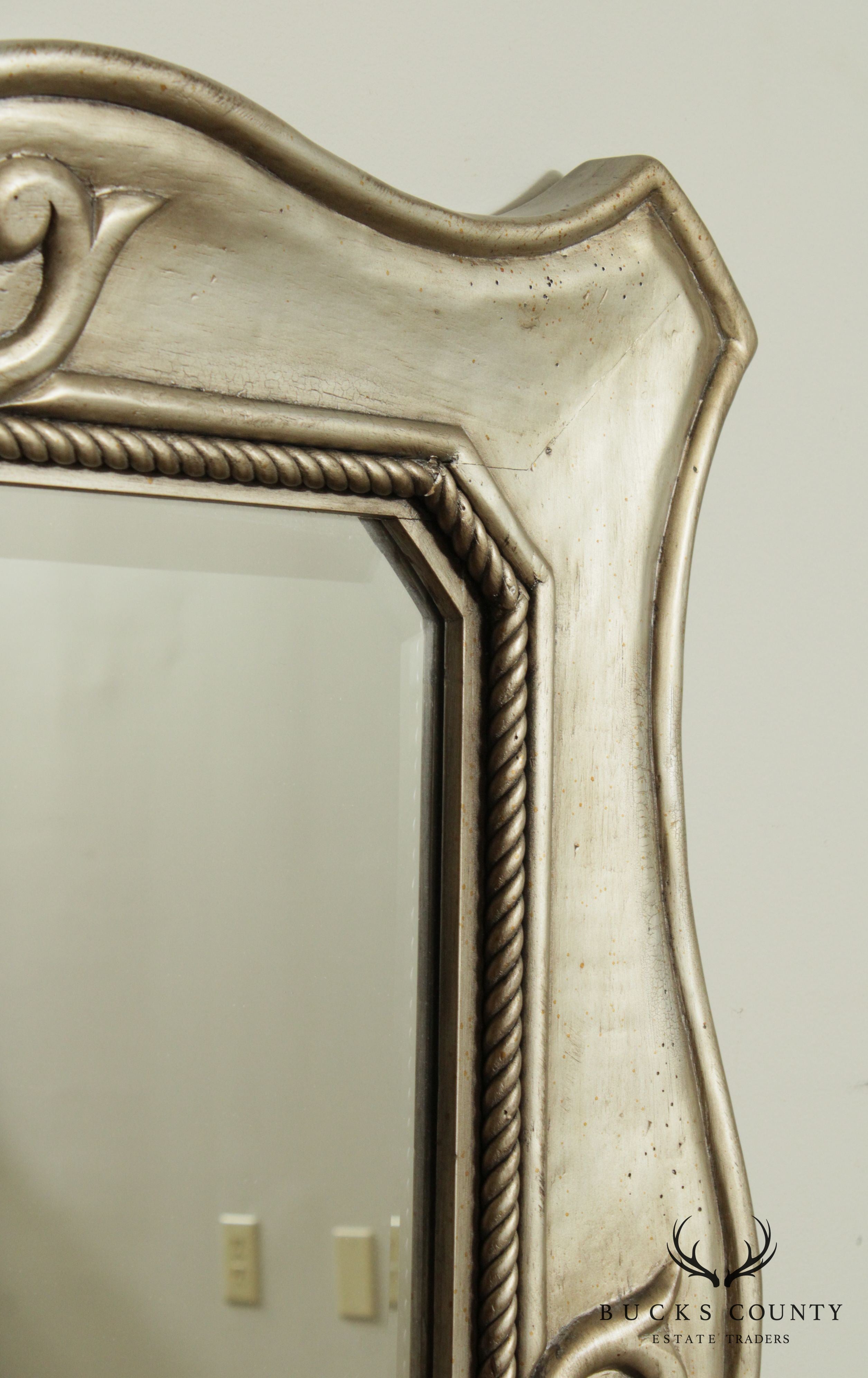 Hollywood Regency Silver Gilt Carved Wood Frame Mirror