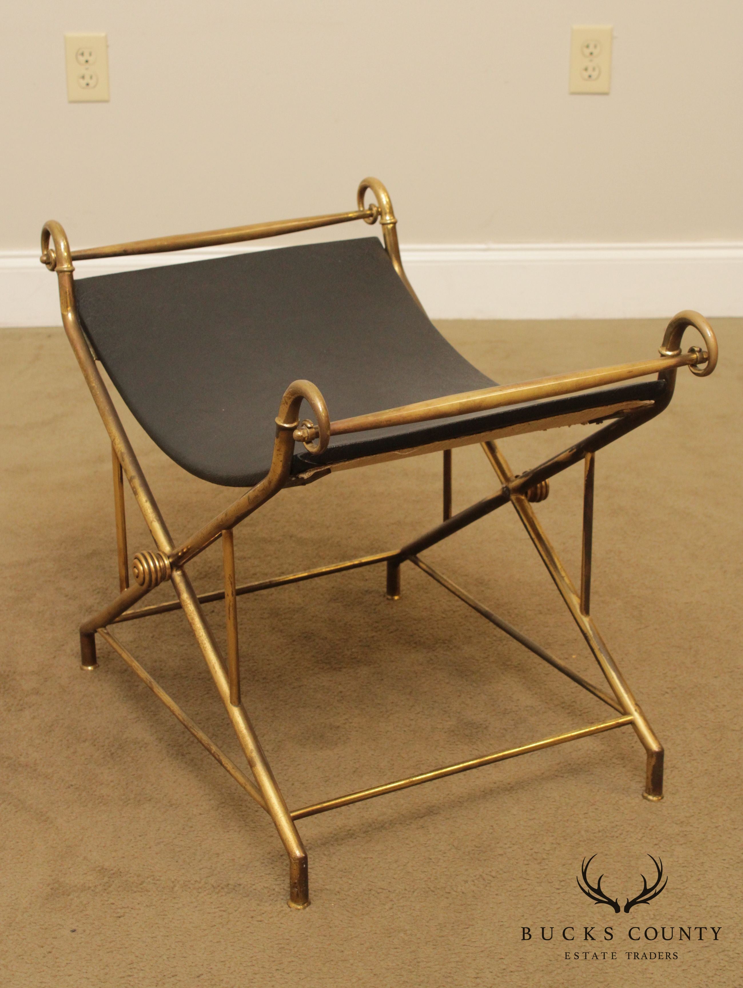 Mid Century Italian Brass X Base Curule Bench or Stool