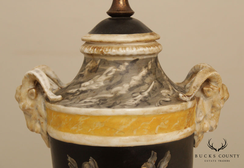Vintage Neoclassical Painted Urn Lamp with Shade