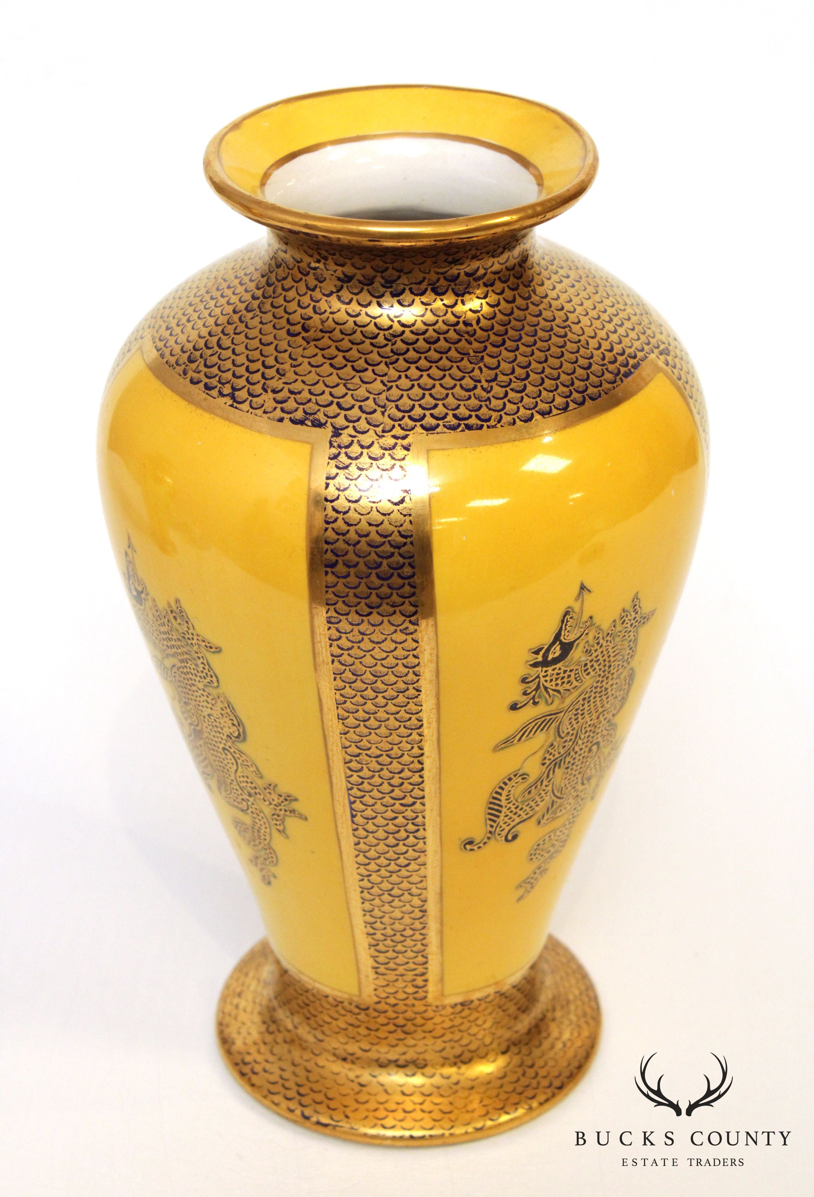 Mason's Yellow & Gold Pair Ironstone China Vases