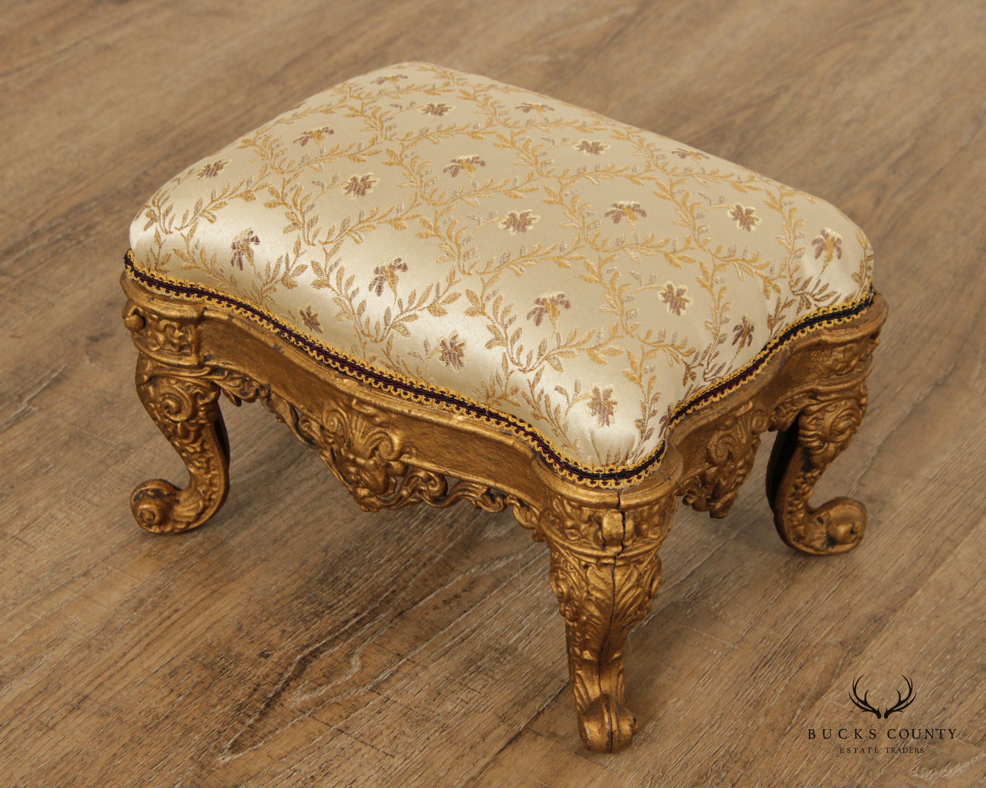 Antique Victorian Cast Iron Gilt Rococo Style Footstool