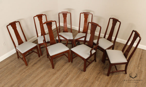 Ethan Allen Solid Cherry Wood Frame Set Of Eight Dining Chairs