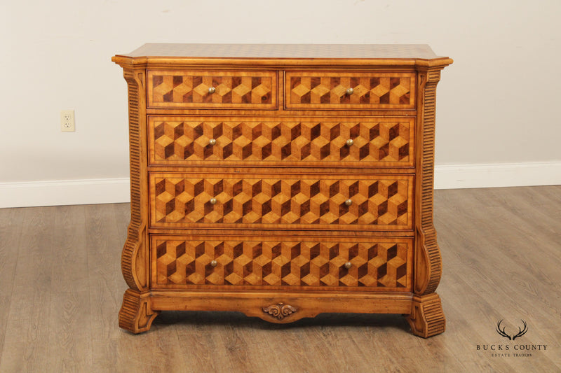 Maitland Smith Baroque Style Parquetry Inlaid Chest of Drawers