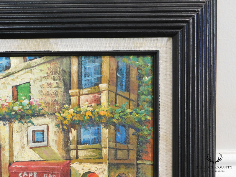 Framed Painting of French Cafe/Bar and Street Signed W. James