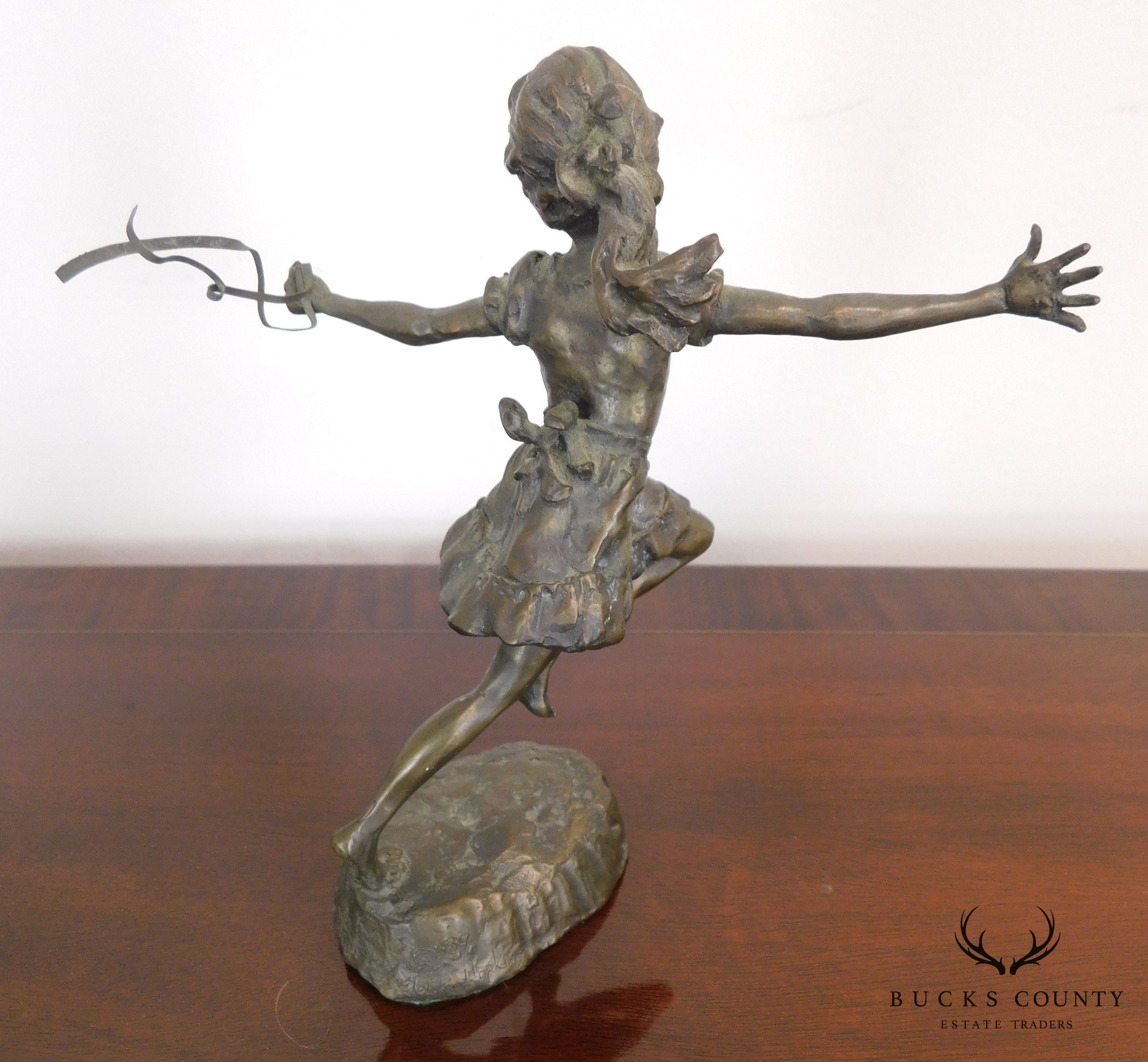 Mark Hopekins Signed "Kids Play" Pair Patinated Bronze Figurines