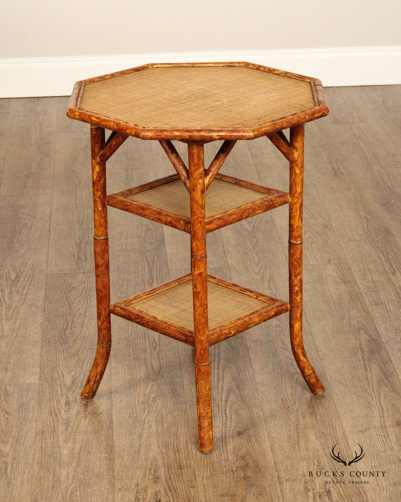 VINTAGE BAMBOO AND RATTAN THREE TIER SIDE TABLE