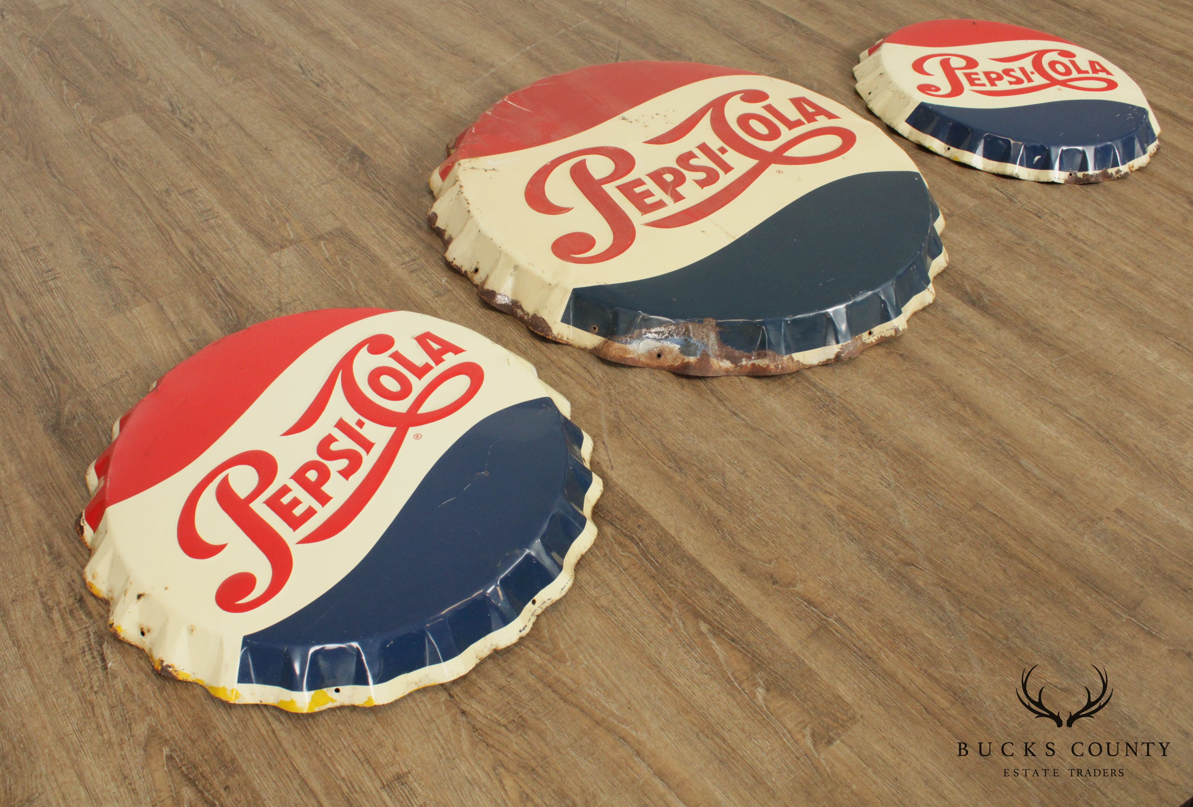 Pepsi Cola Vintage Set 3 Metal Bottle Cap Signs, Stout