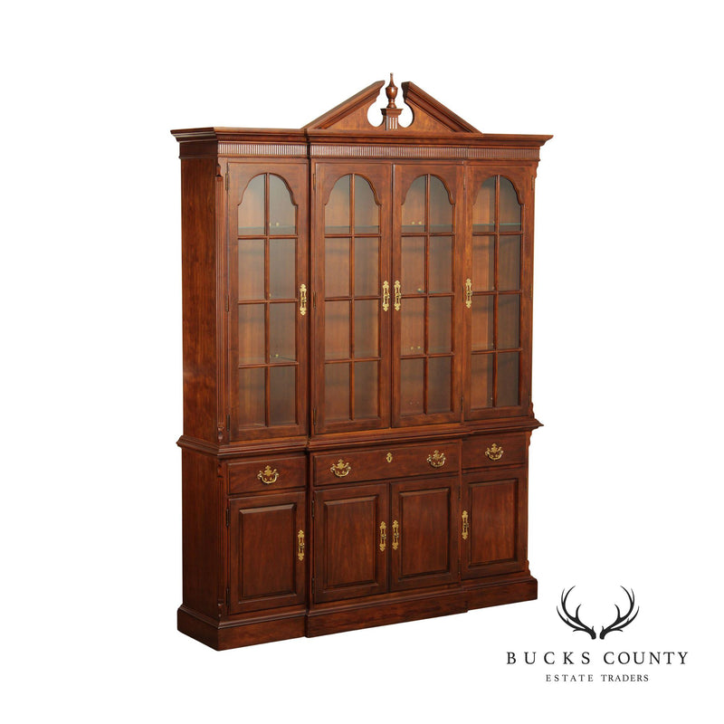 Drexel Heritage Vintage Cherry Lighted Breakfront China Display Cabinet