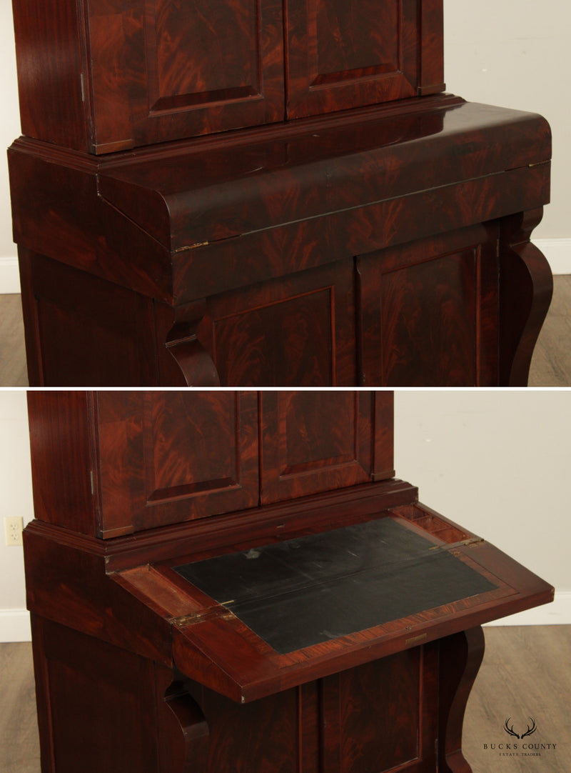 Antique 19th C. American Classical Empire Mahogany Secretary Desk Bookcase