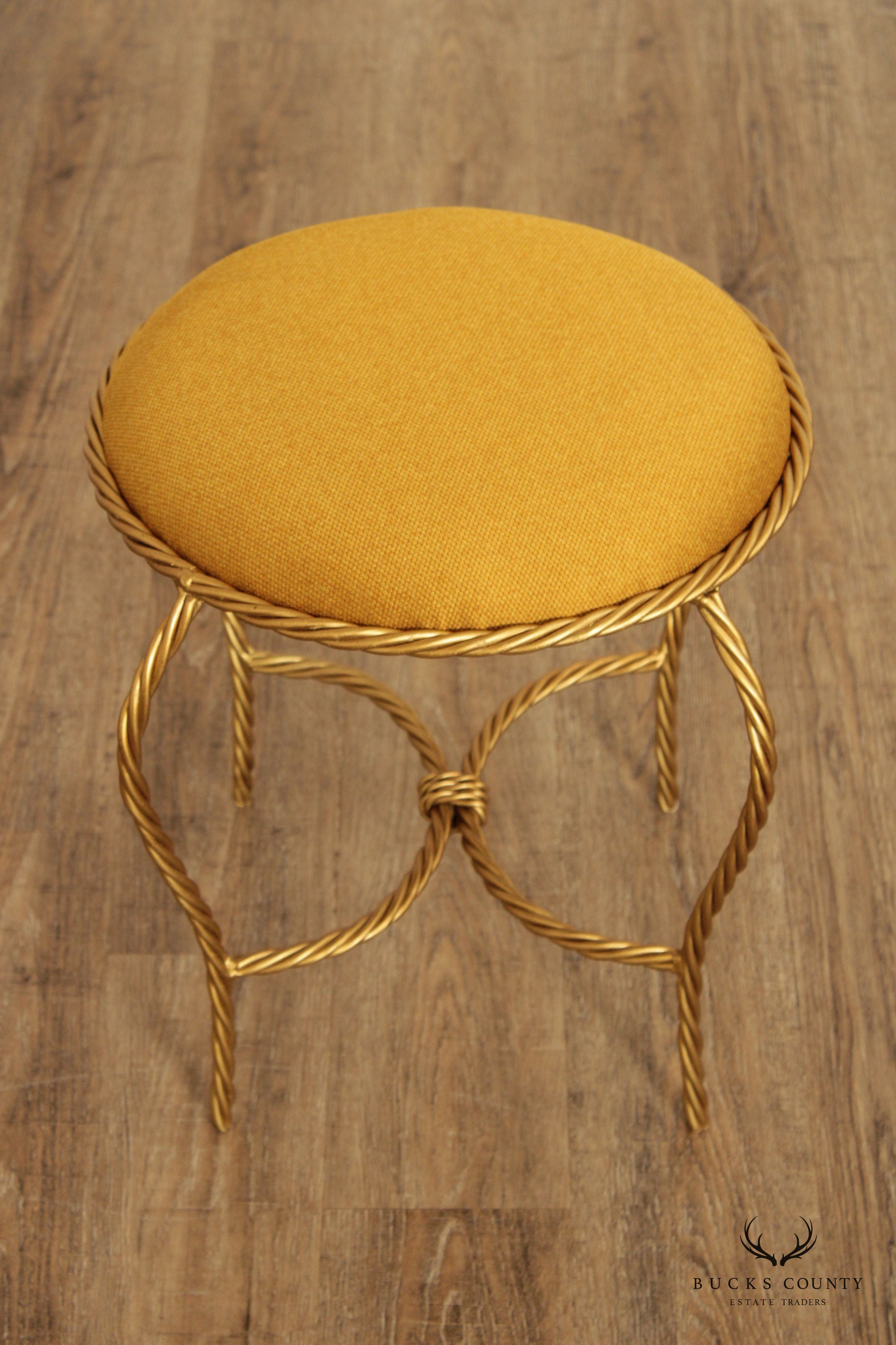 Hollywood Regency Pair of Gilt Metal Rope Twist Stools