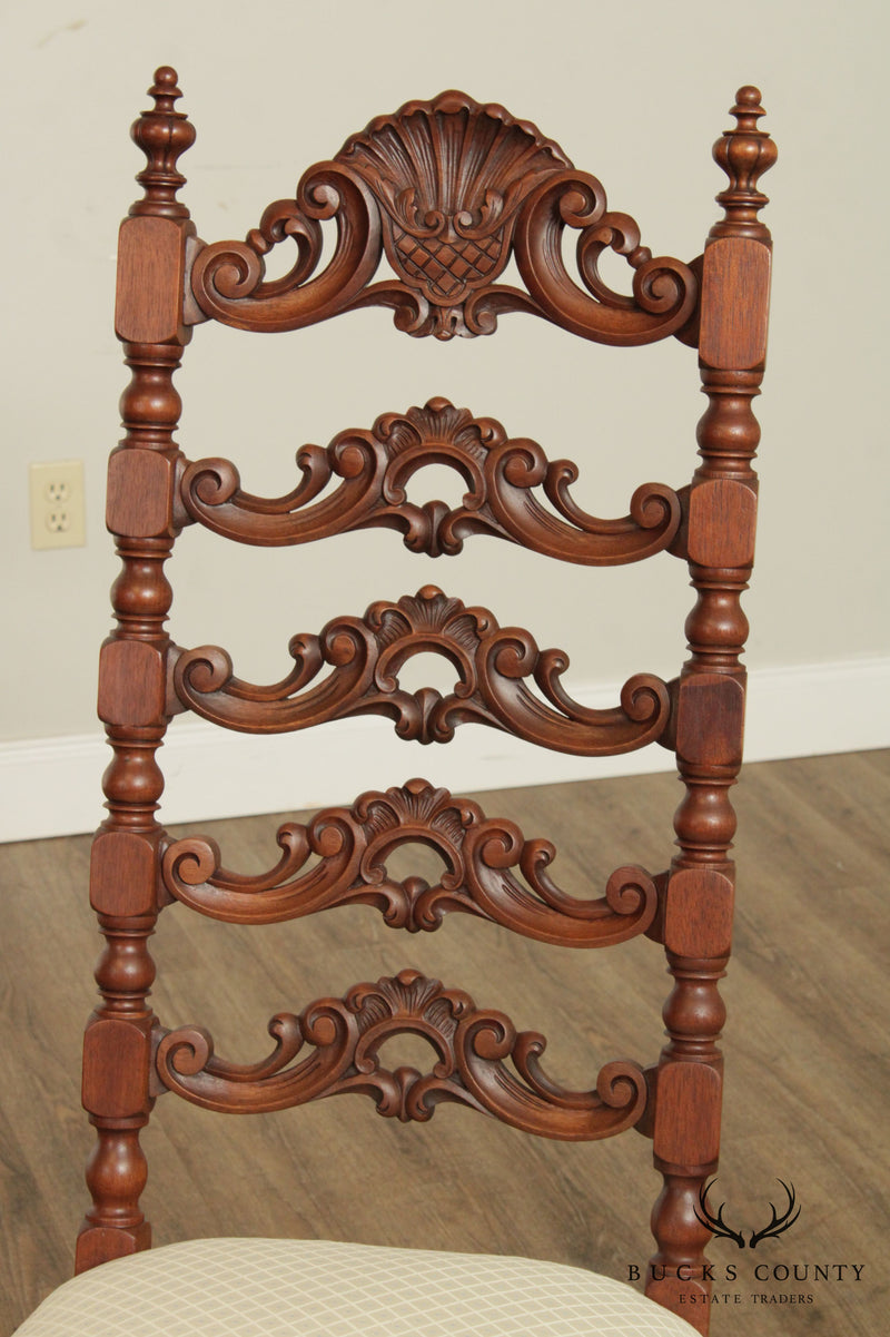 Renaissance Revival Antique Carved Walnut High Back Side Chair