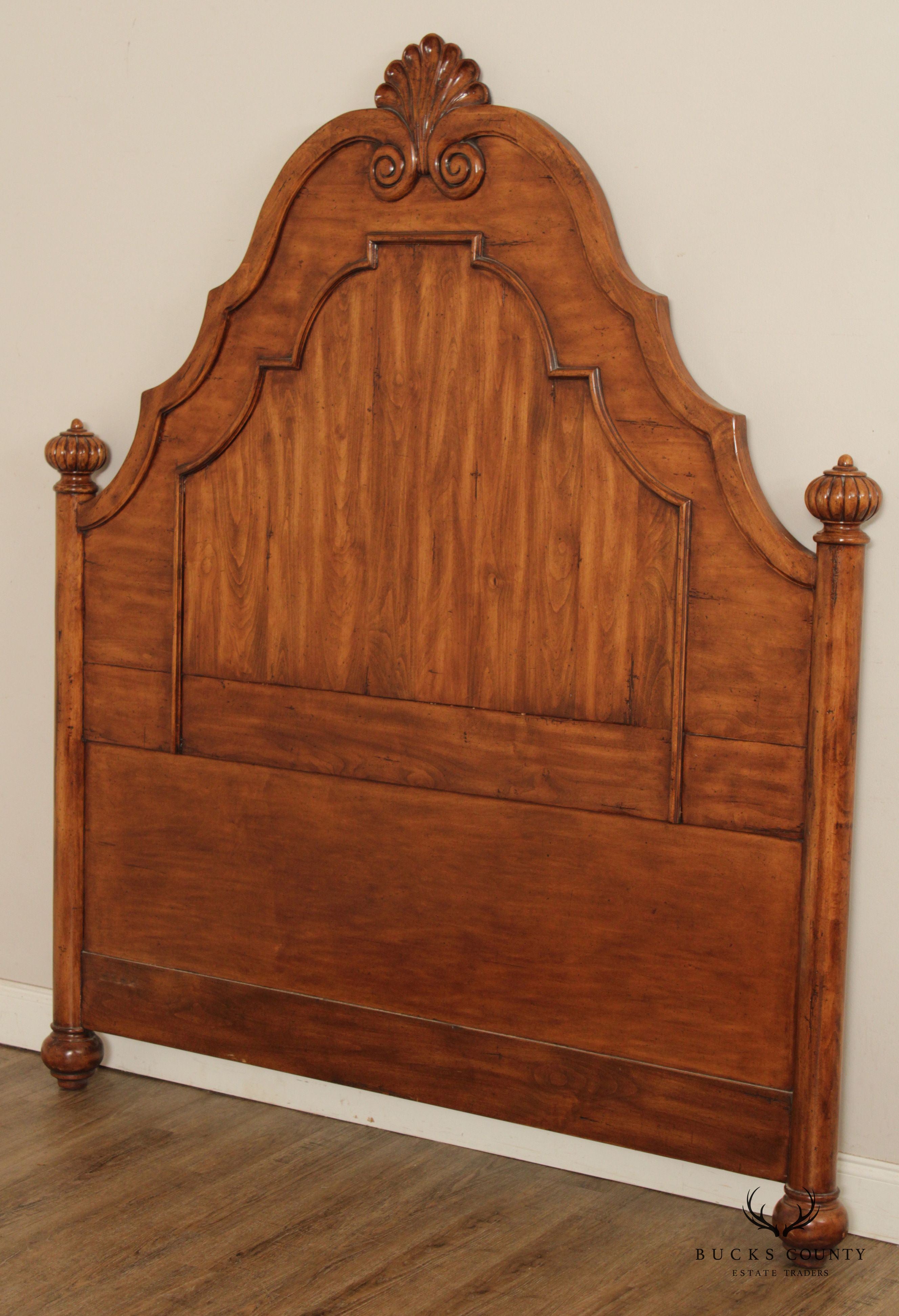 Bausman & Co. Italian Provincial Style Carved Walnut Queen Headboard