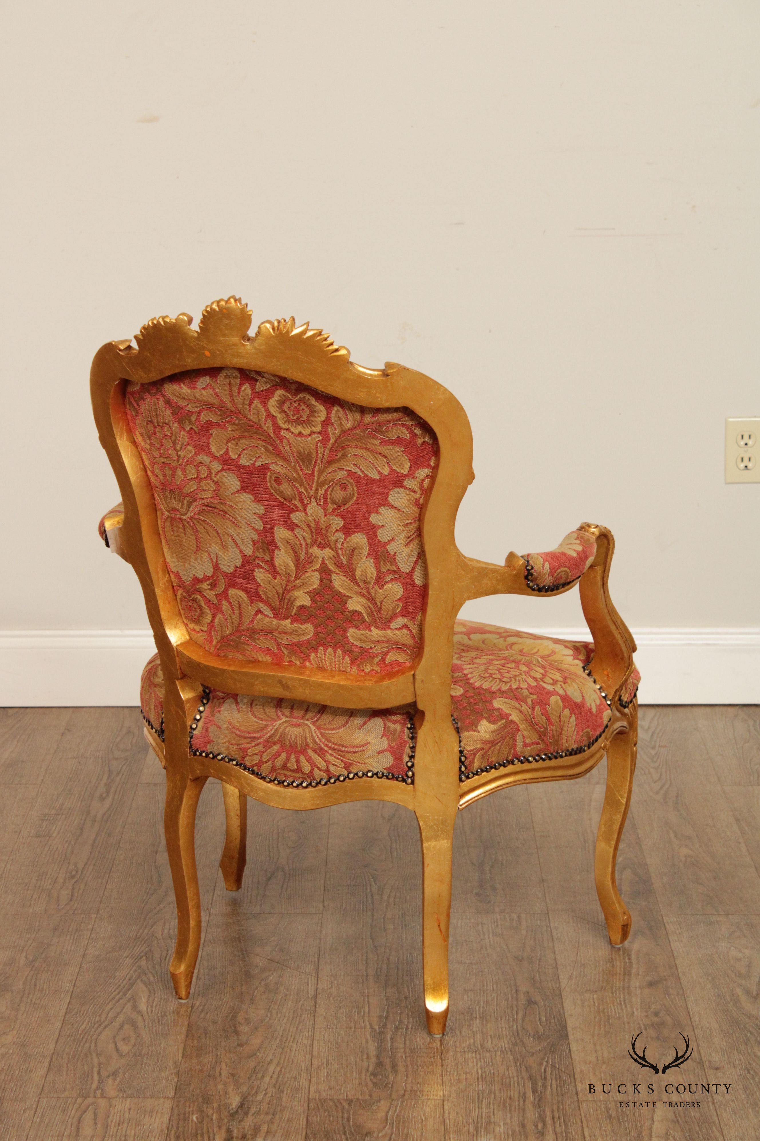 French Louis XV Style Giltwood Fauteuil Armchair