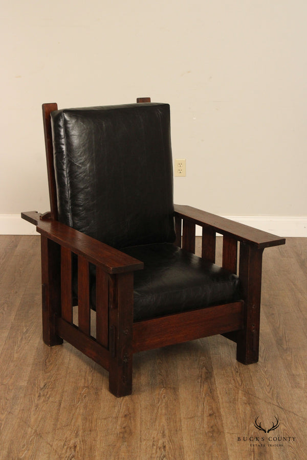 Antique Mission Oak and Leather Reclining Morris Chair