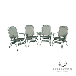 Vintage Wrought Iron Set Four Outdoor Patio Spring Chairs
