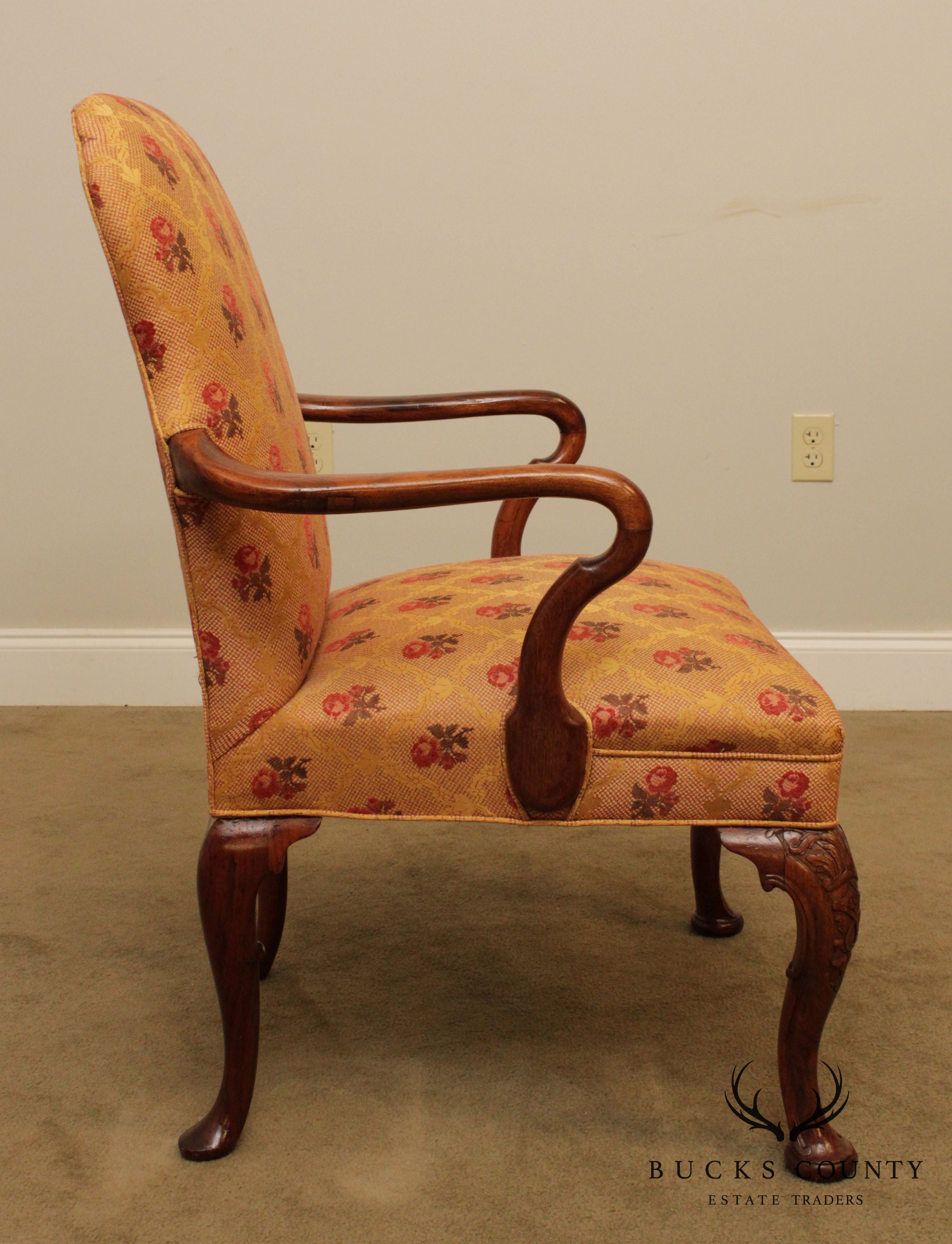 Queen Anne Style Custom Quality Vintage Walnut Armchair