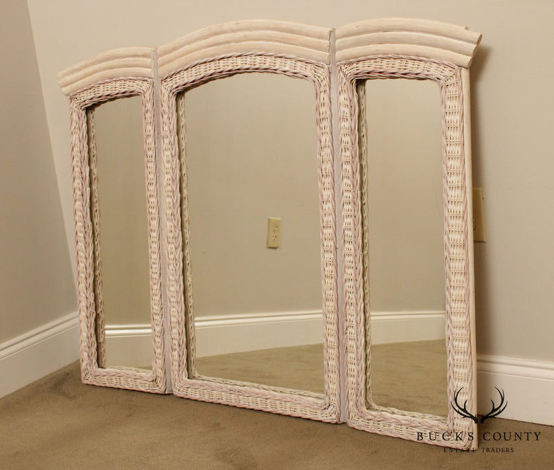 Vintage Painted Wicker Trifold Mirror