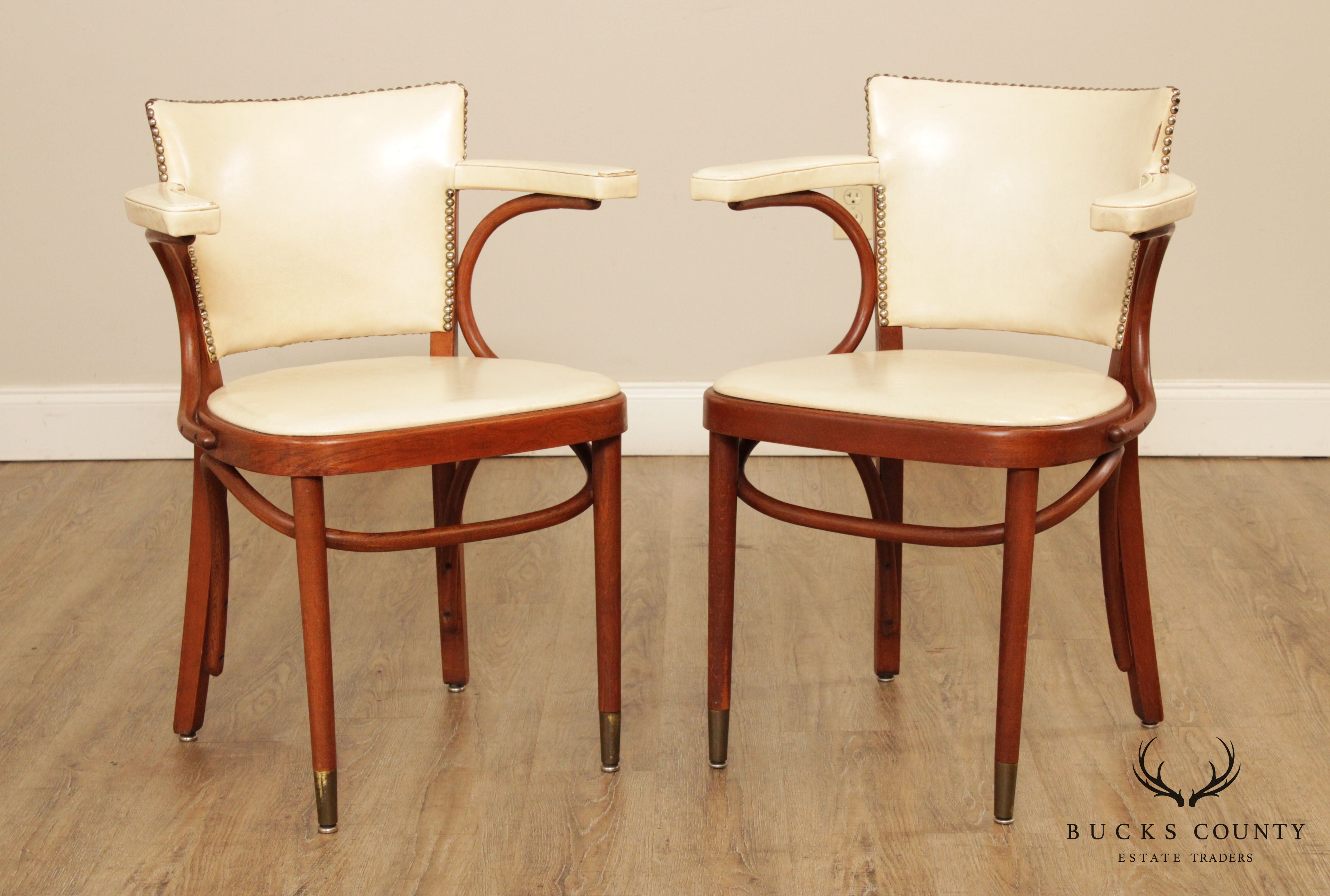 Thonet Mid Century Art Deco Style Pair Bentwood Armchairs