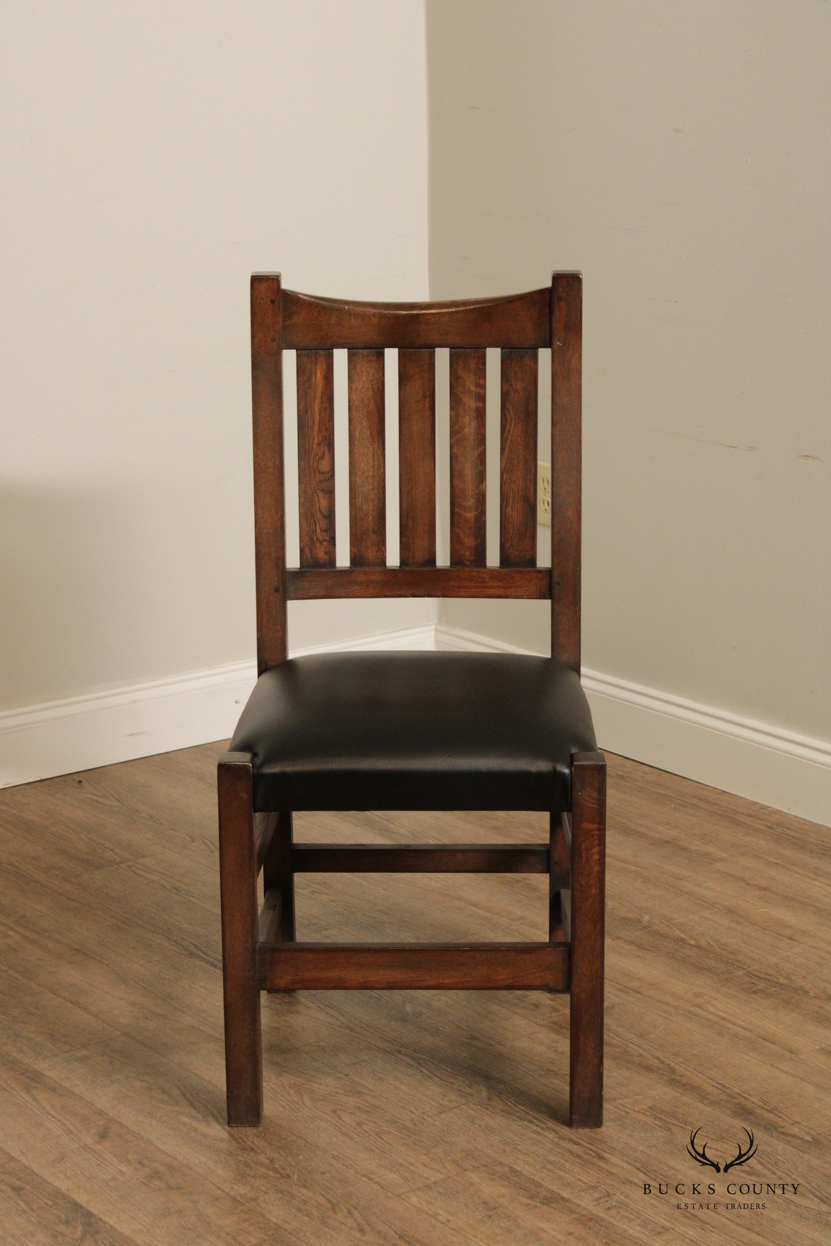 Mission Style Set of Four Solid Oak Dining Side Chairs