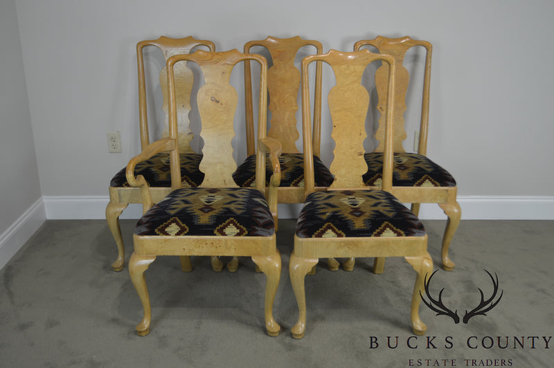 Henredon Burl Wood Set of 5 Vintage Dining Chairs
