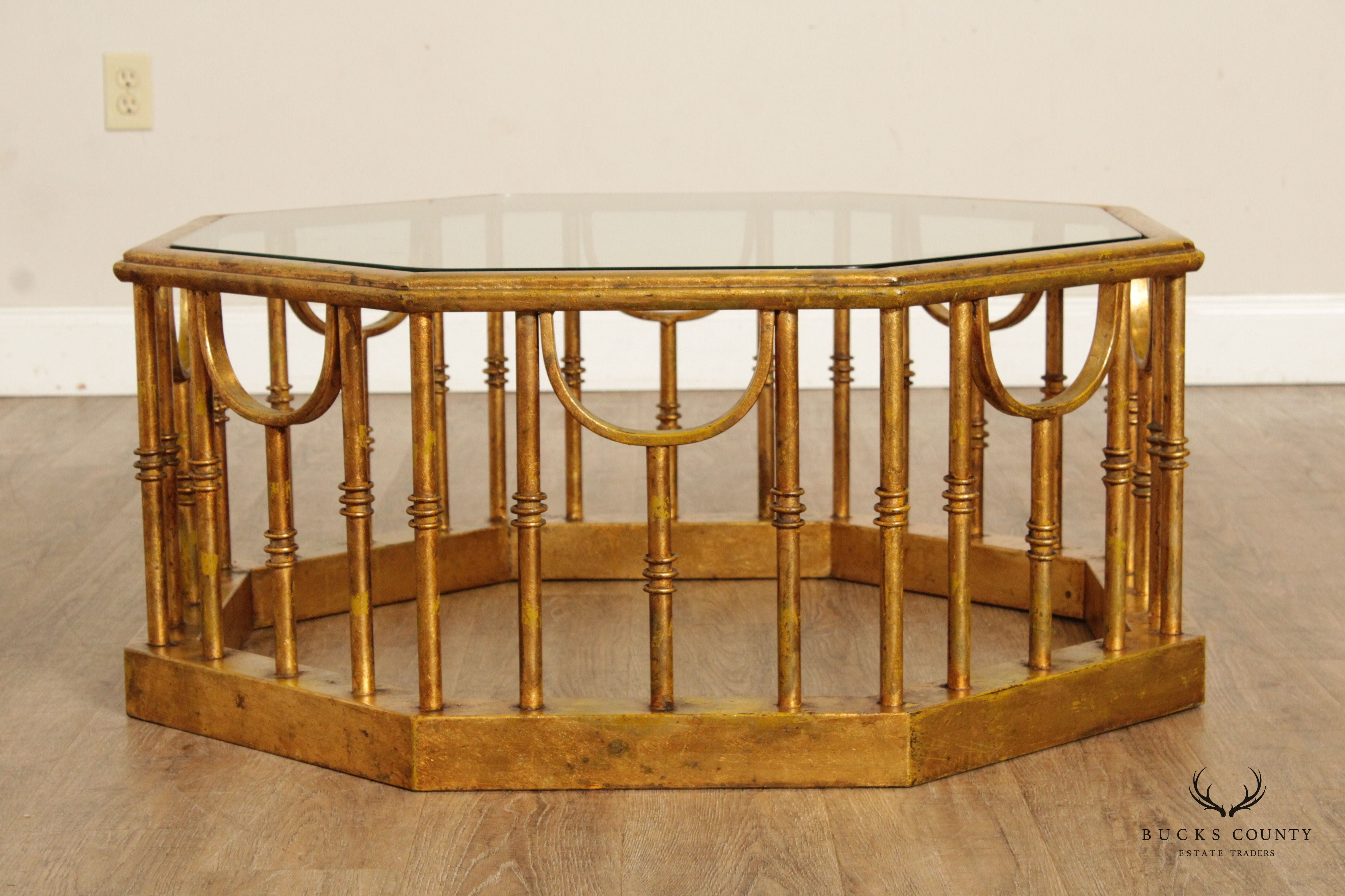 Hollywood Regency Gilt Iron Octagonal Coffee Table