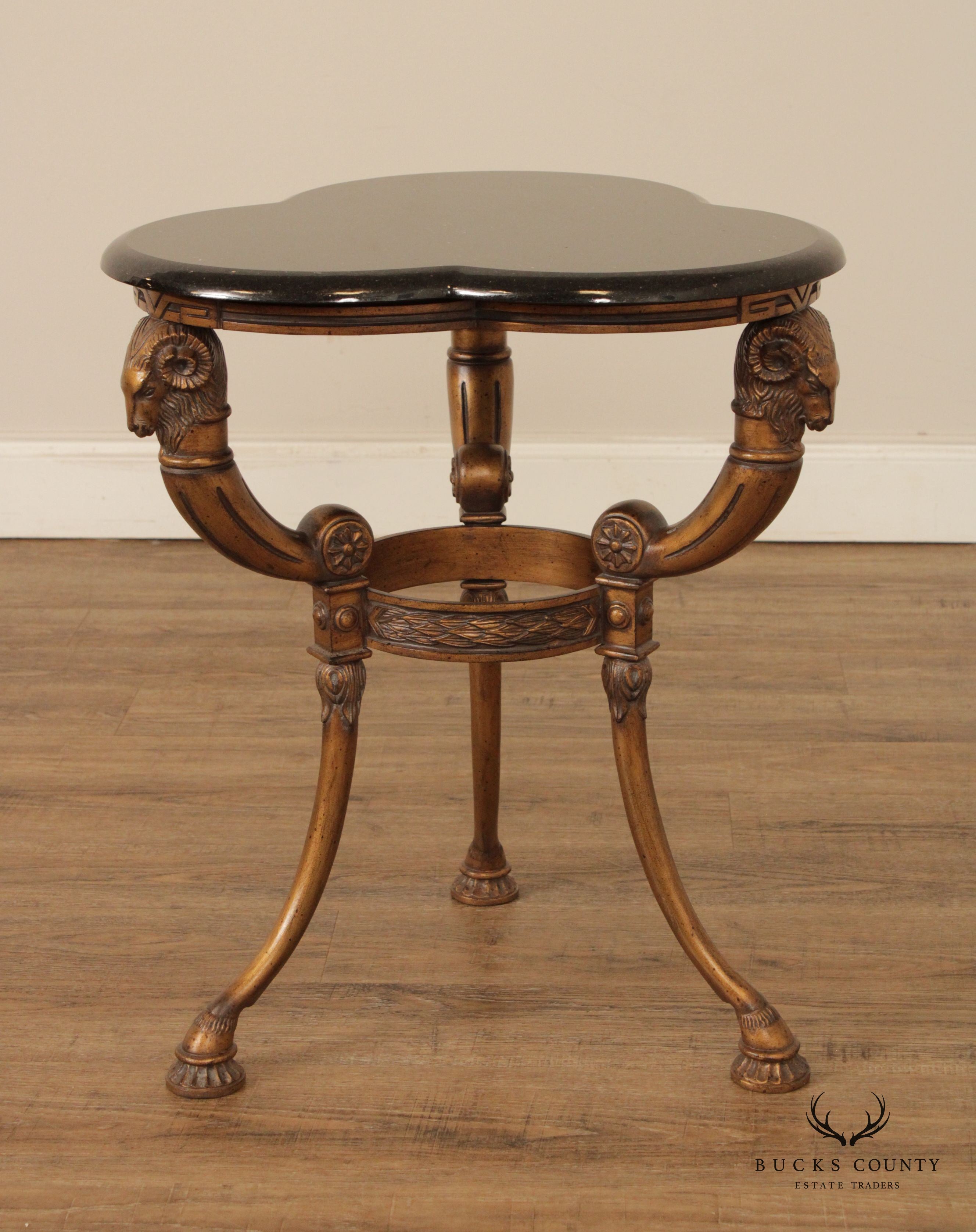 Neoclassical Revival Style Rams' Head Granite Top Occasional Table