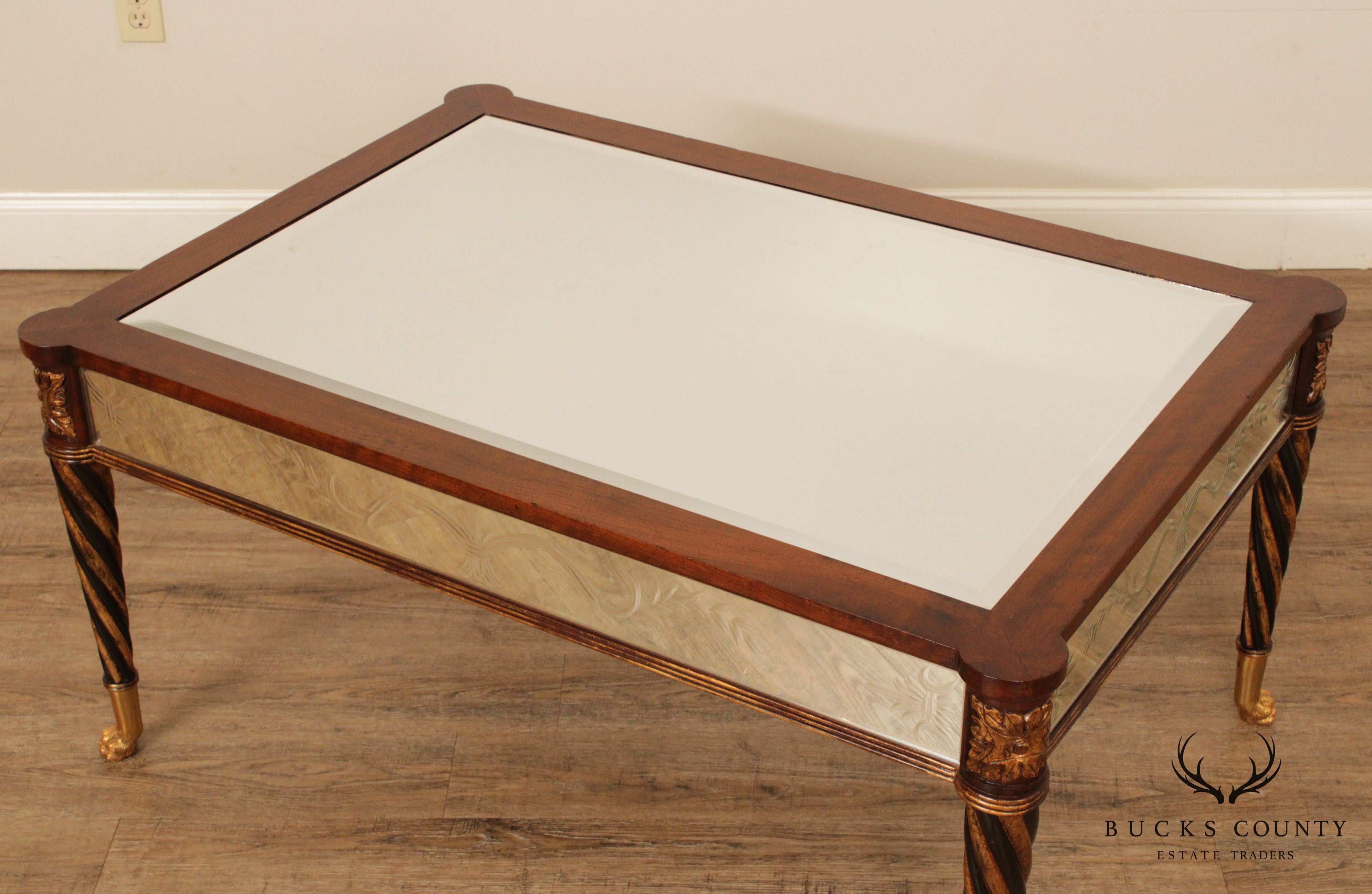 EJ. Victor Regency Style Mahogany Partial Gilt Mirrored Coffee Table