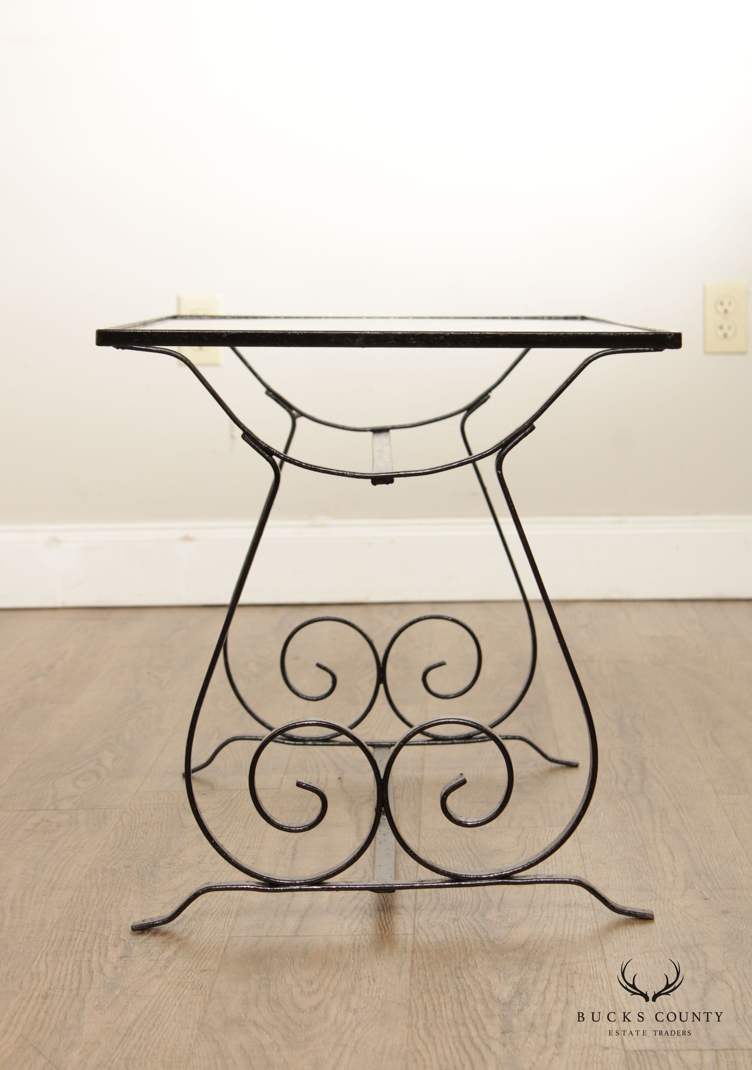 Vintage Wrought Iron Scroll Glass Top Cocktail Table