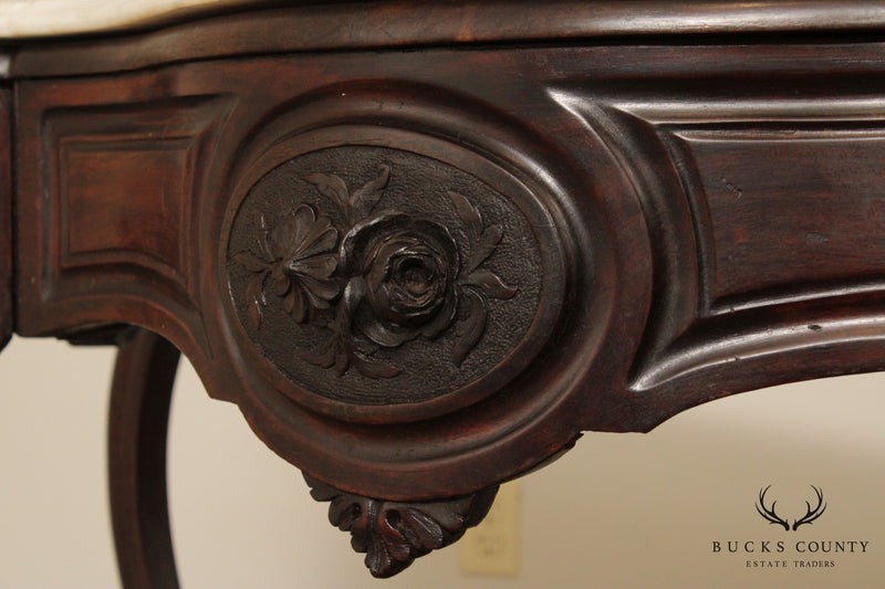 Antique Victorian Renaissance Revival Marble Top Walnut Console Table