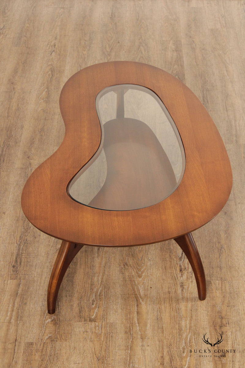 Mid Century Modern Sculptural Walnut Glass Top Coffee Table