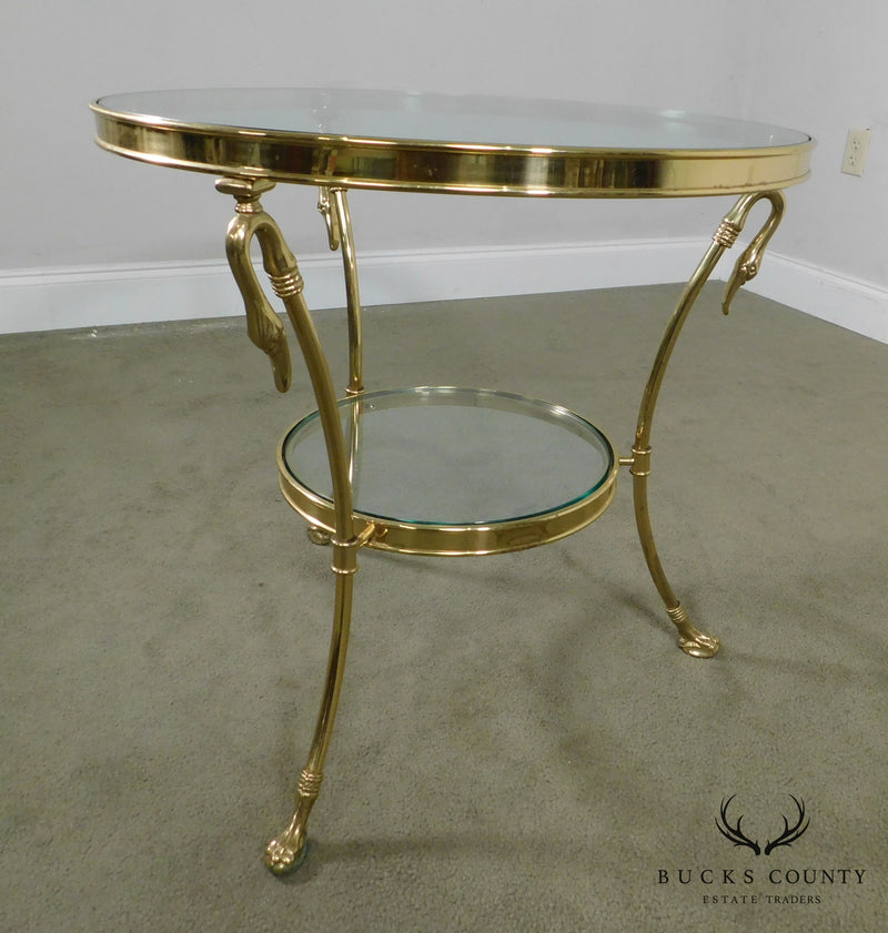 French Louis XV Quality Brass & Glass Vintage Swan Neck 2 Tier Gueridon Side Table