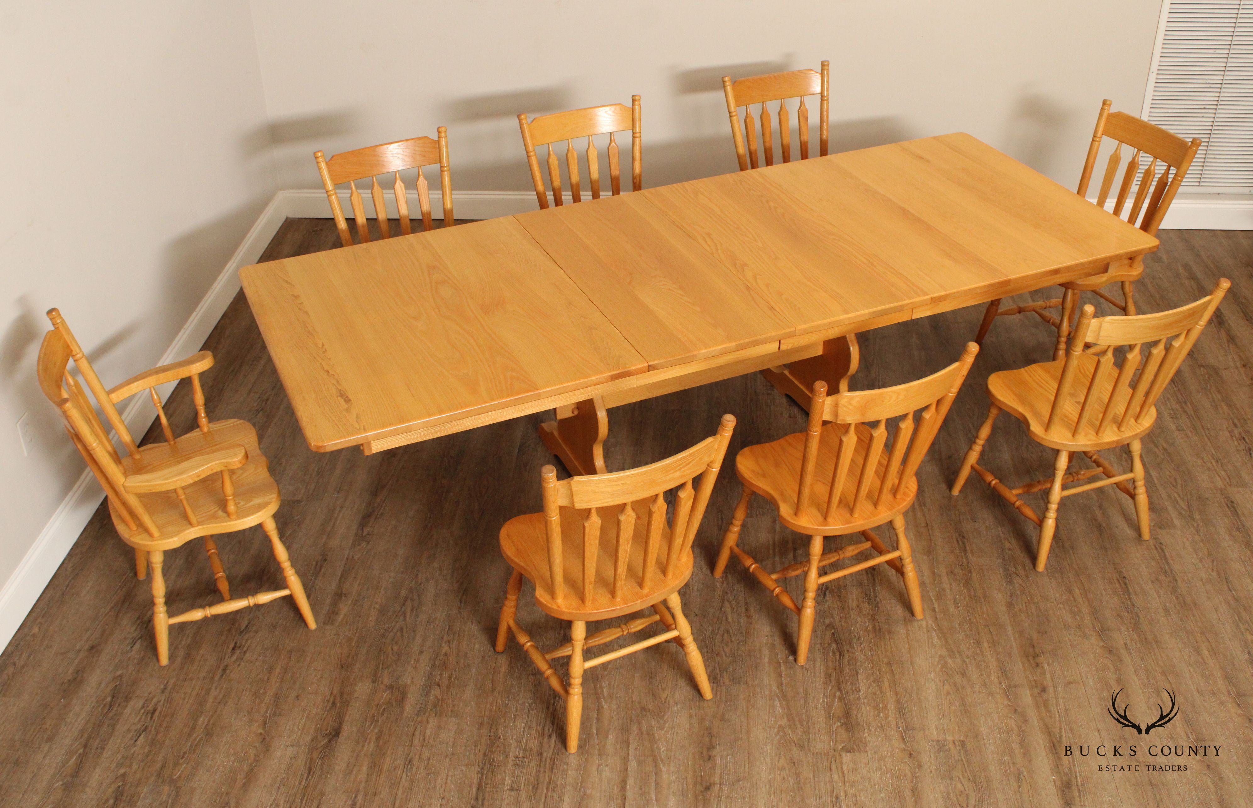 Custom Crafted Amish Made Dining Table And Eight Chairs Oak Dining Set